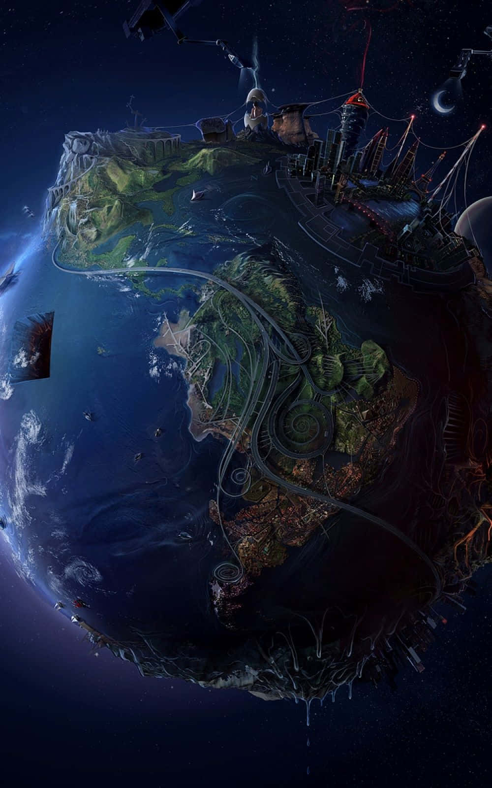 3d Earth, floating island planet, lush green terrain, HD Phone Wallpaper
