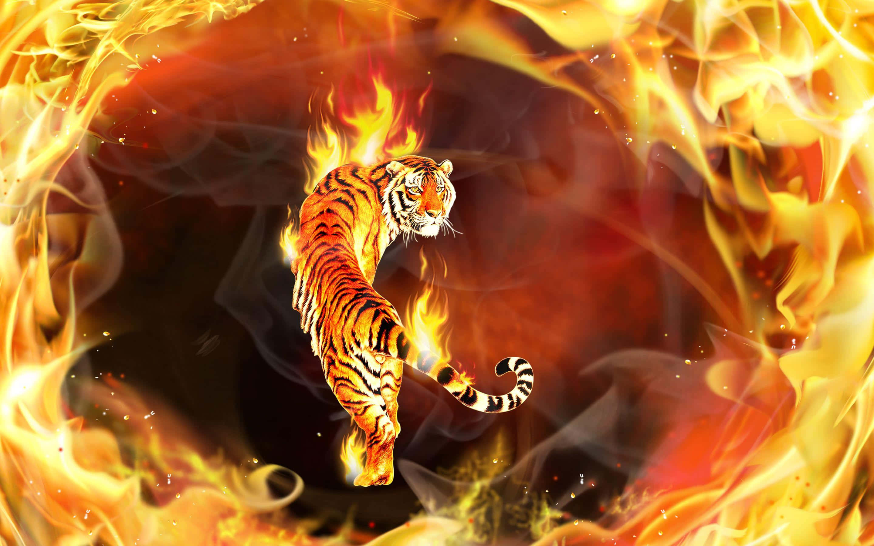 3D Fire, tiger, flames, 2K Desktop Wallpaper