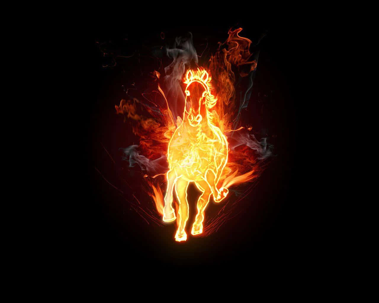 3d fire, fiery horse, vibrant orange flames, HD Desktop Wallpaper