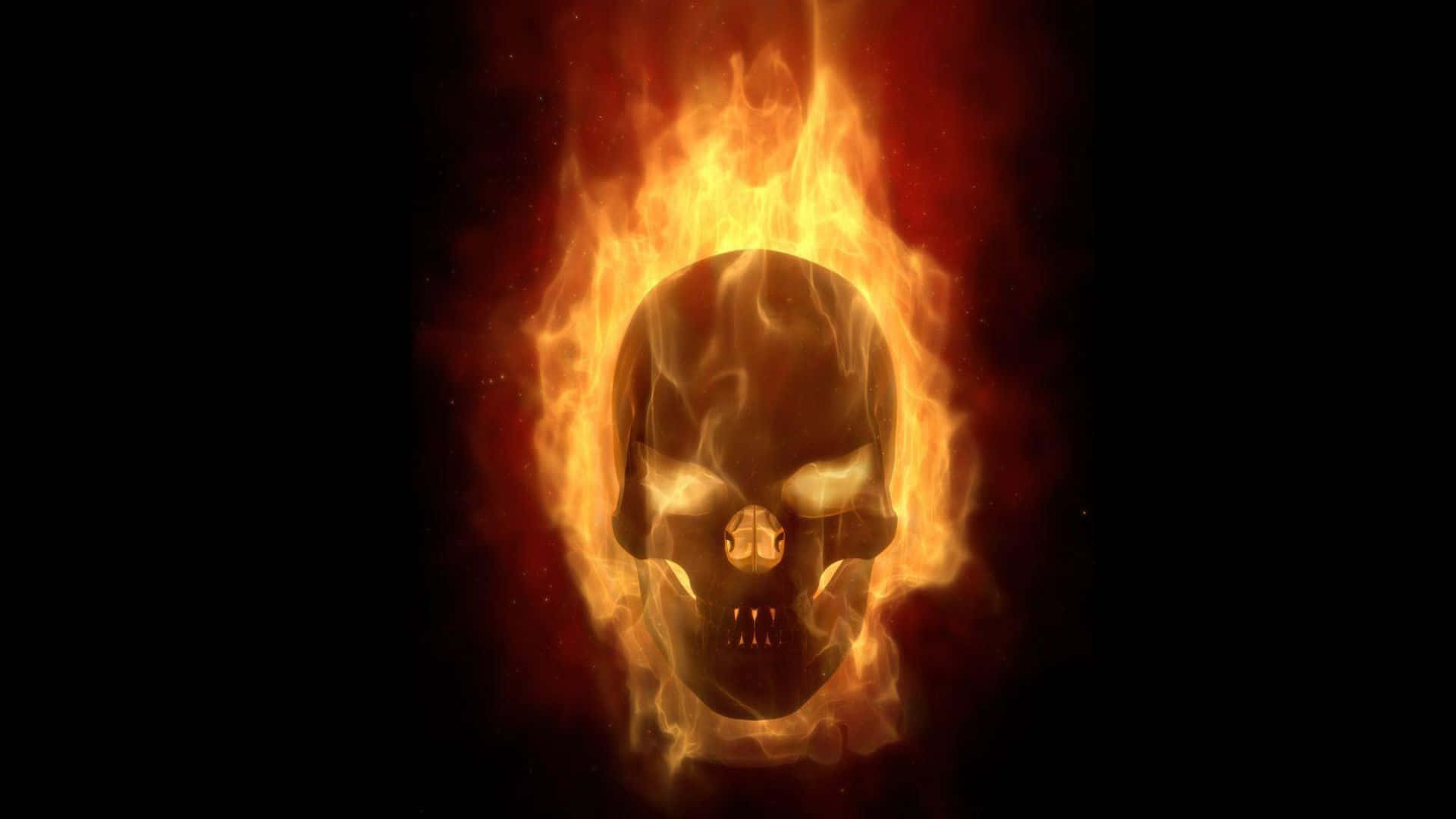 3d fire, flaming skull, glowing eyes, Full HD Desktop Wallpaper