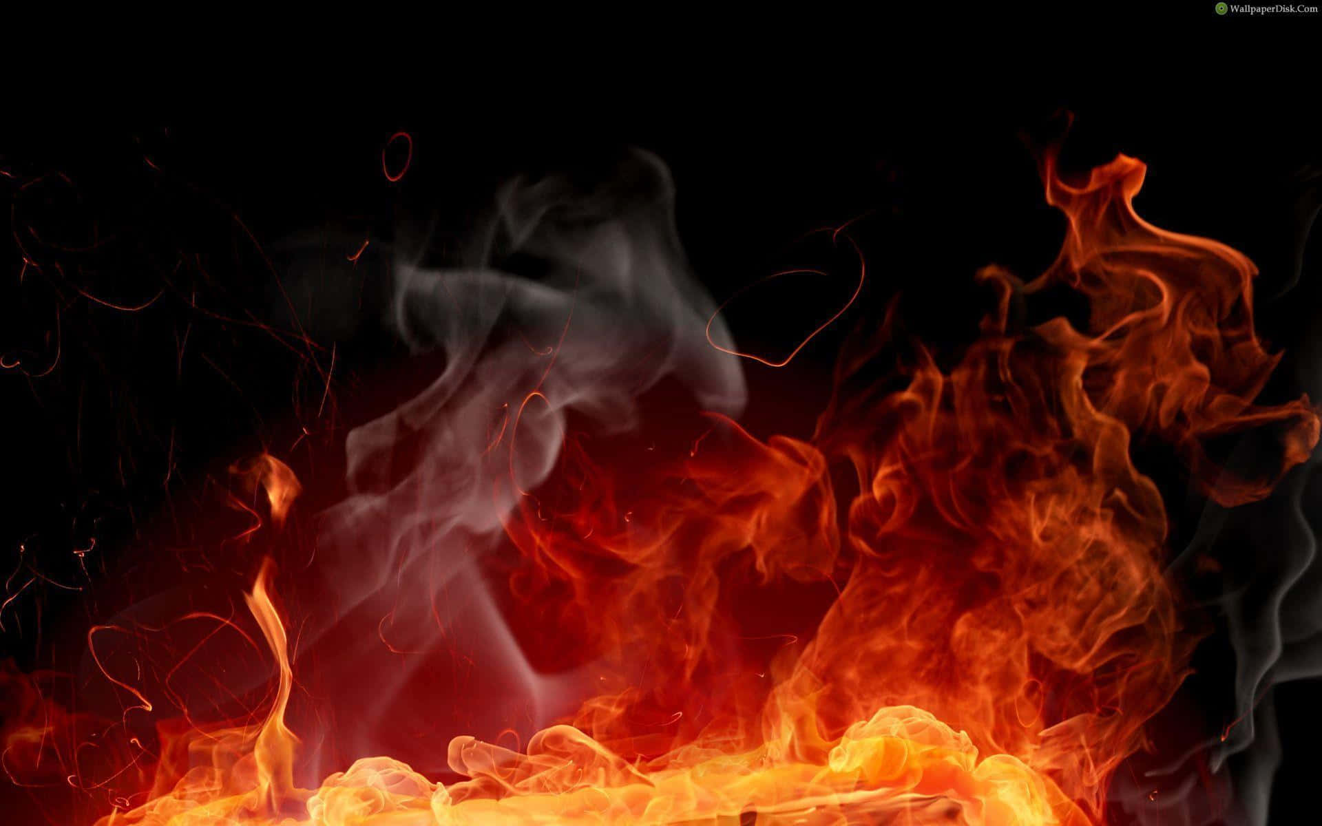 3d fire, orange and red flames, black background, Full HD Desktop Wallpaper