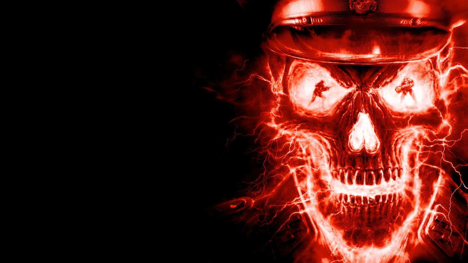 3d fire, glowing red skull, military helmet, Full HD Desktop Wallpaper