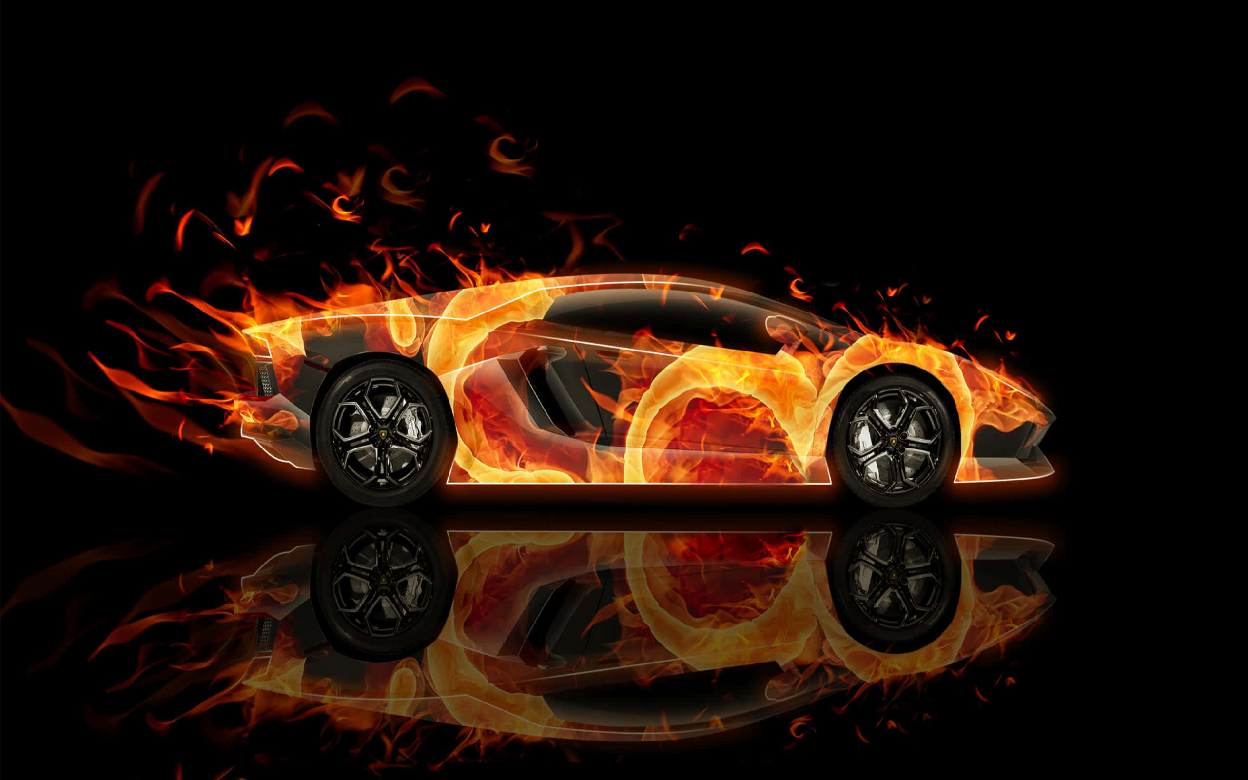 fire cars, 3D Art, sleek sports car, 2K Desktop Wallpaper