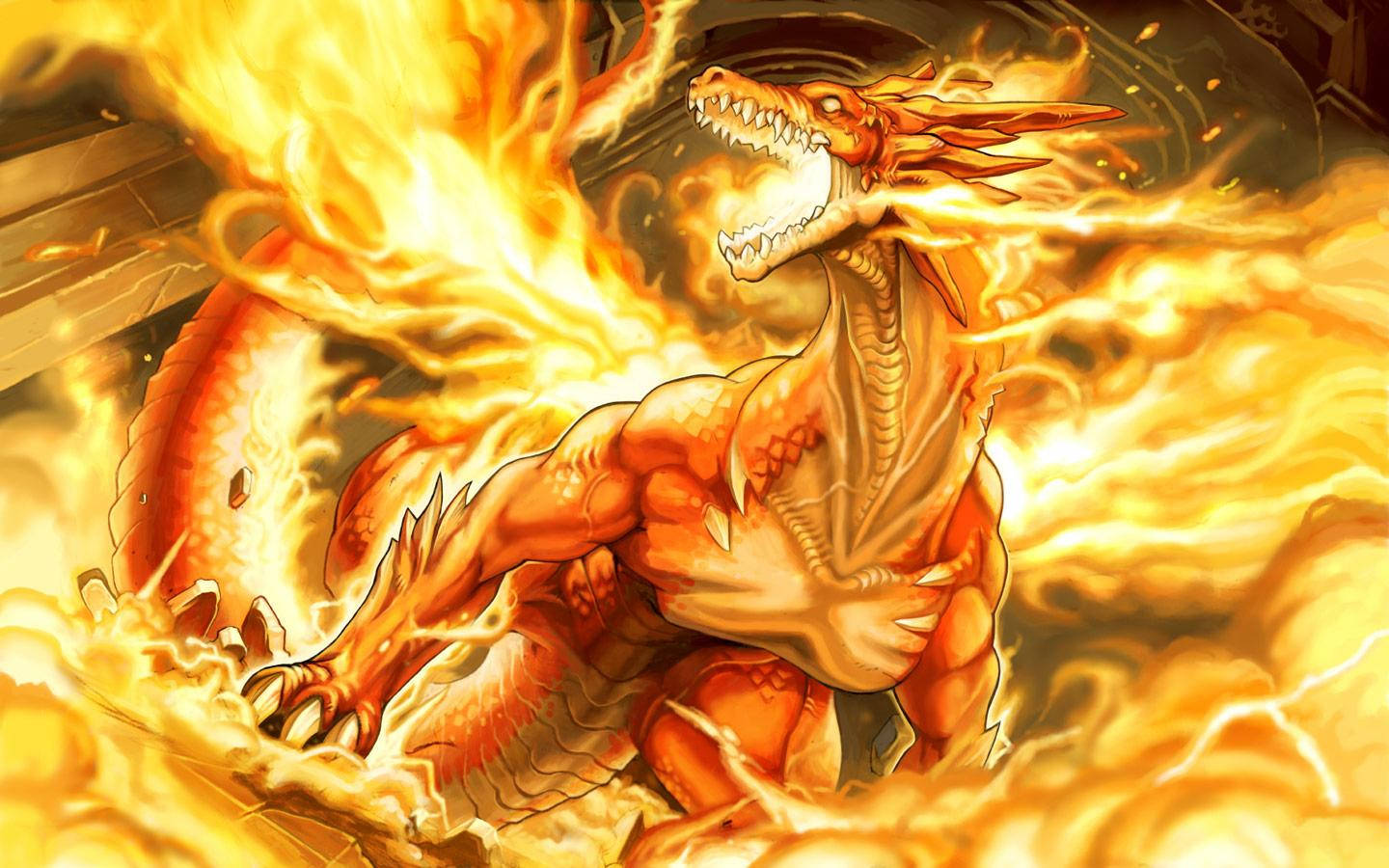 fantasy fire anime dragon, fiery orange dragon, swirling flames, HD Desktop Wallpaper
