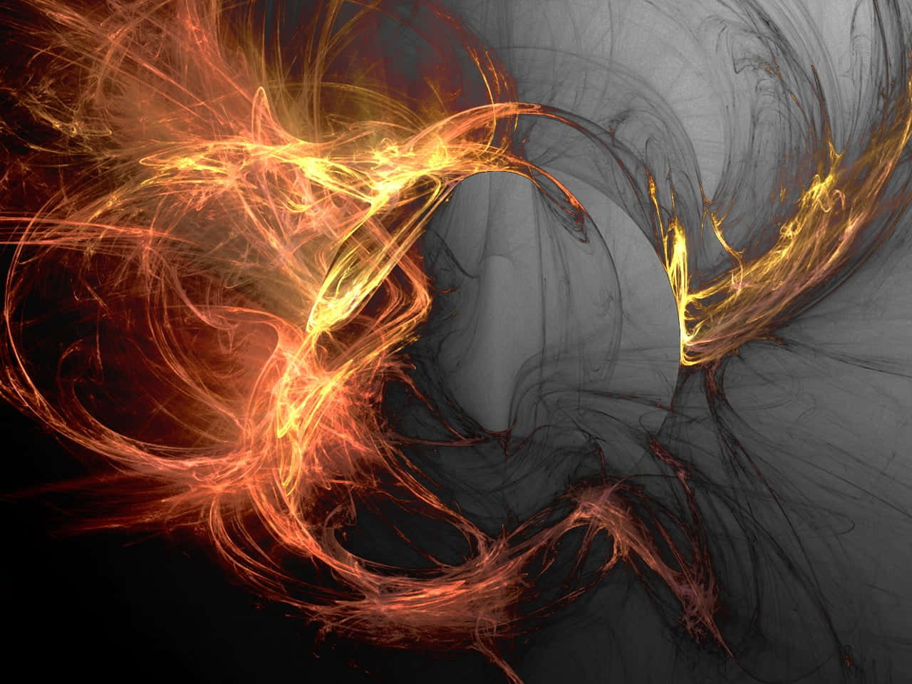 ethereal flame artwork, vibrant orange and yellow, fractal energy swirls, HD Desktop Wallpaper