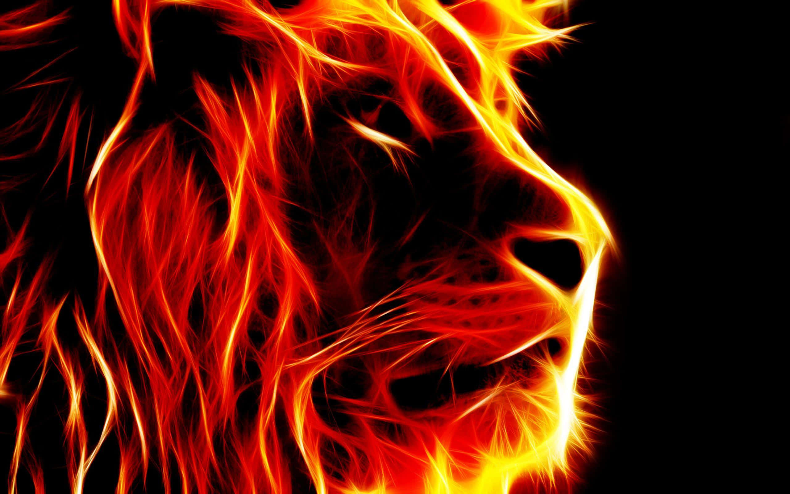 3d fire, lion's head, vibrant orange and red flames, 2K Desktop Wallpaper