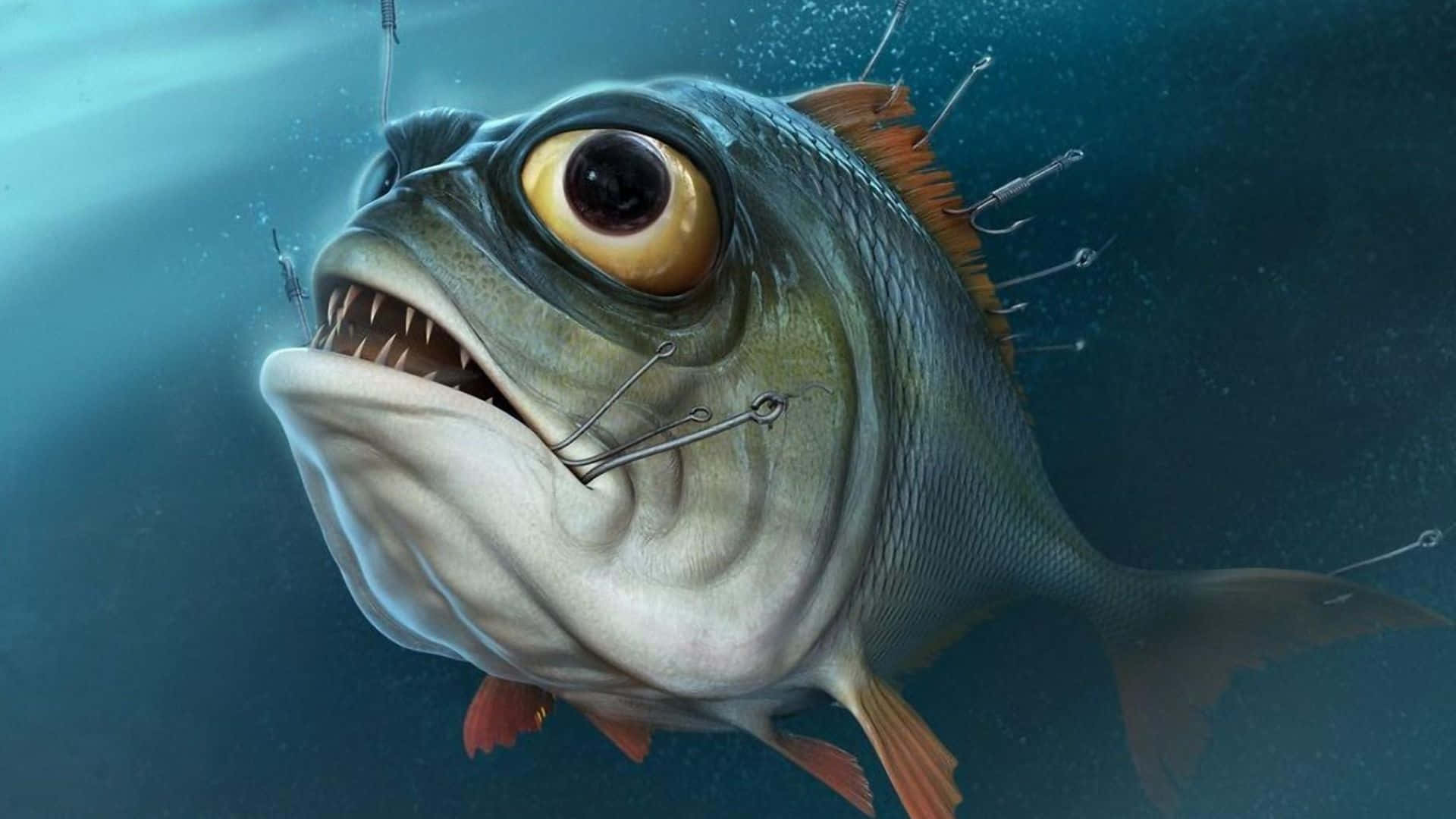 3d fish, cartoonish fish, giant eye, Full HD Desktop Wallpaper