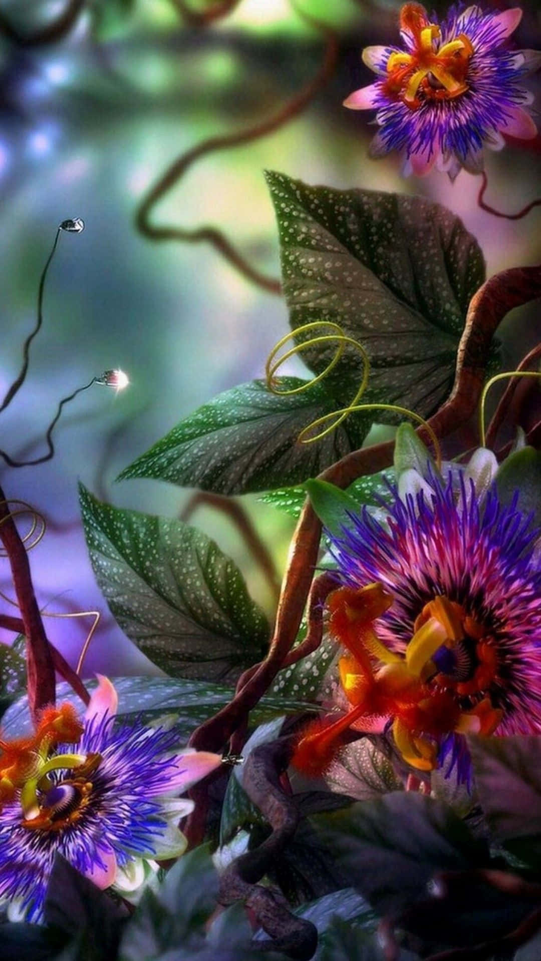 3d flower, passionflowers, purple, Full HD Phone Wallpaper