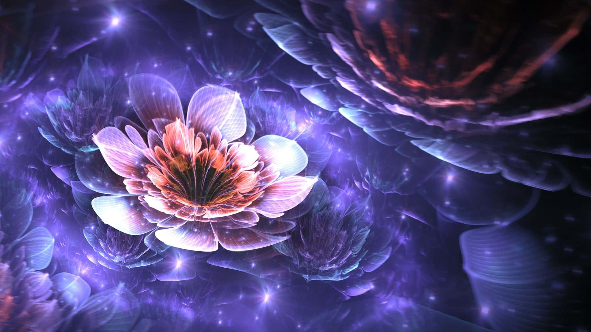 3d flower, fractal flower, pink and purple petals, Full HD Desktop Wallpaper