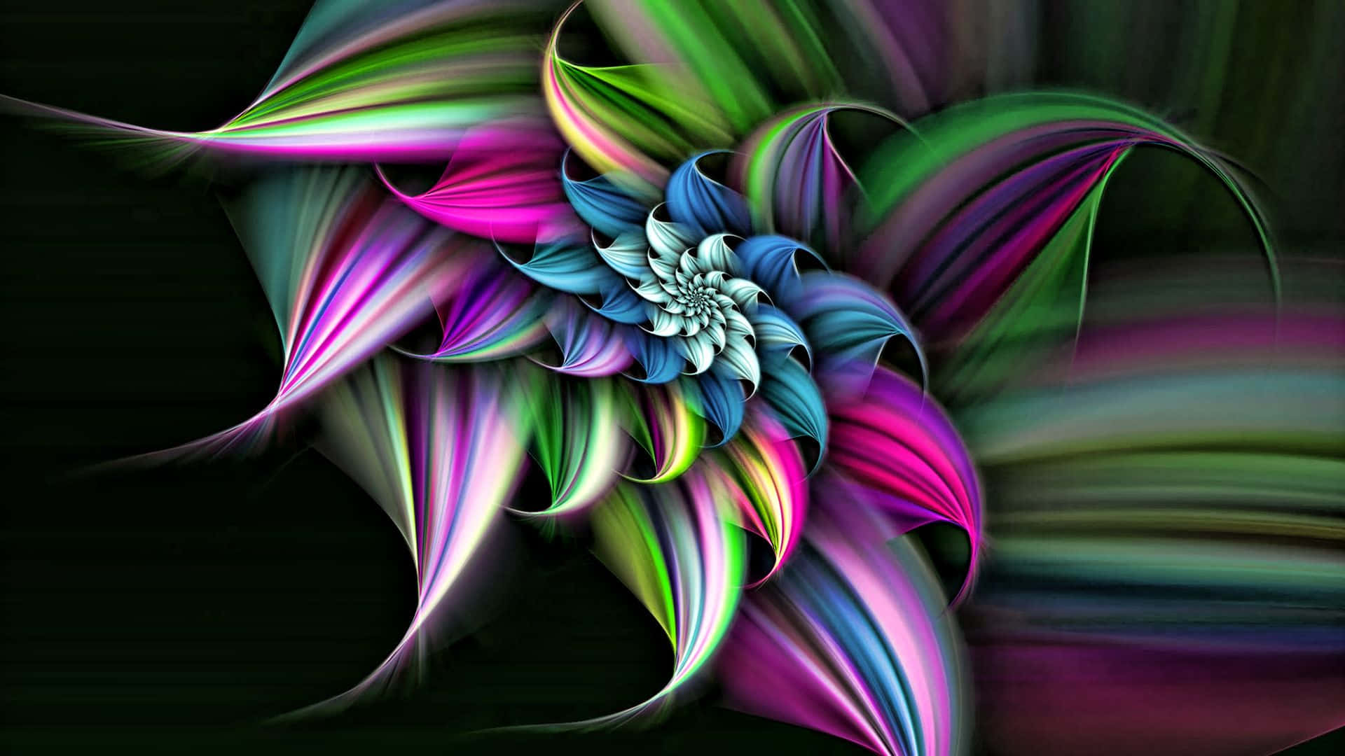 3d flower, neon pink, green, Full HD Desktop Wallpaper