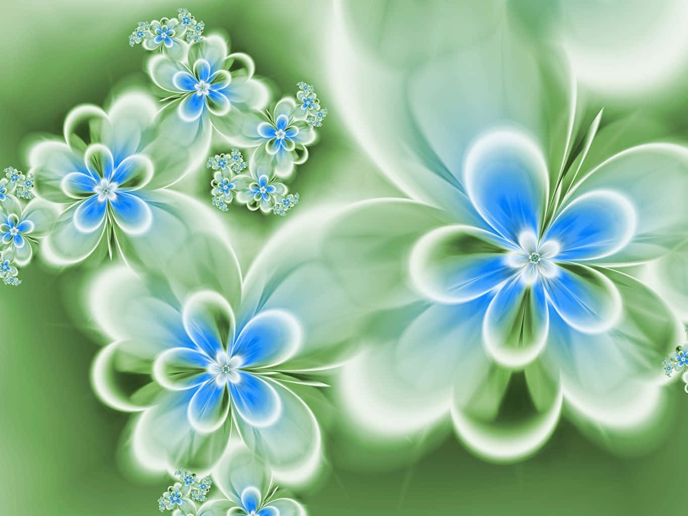 3d flower, vibrant blue, glowing white outlines, HD Desktop Wallpaper