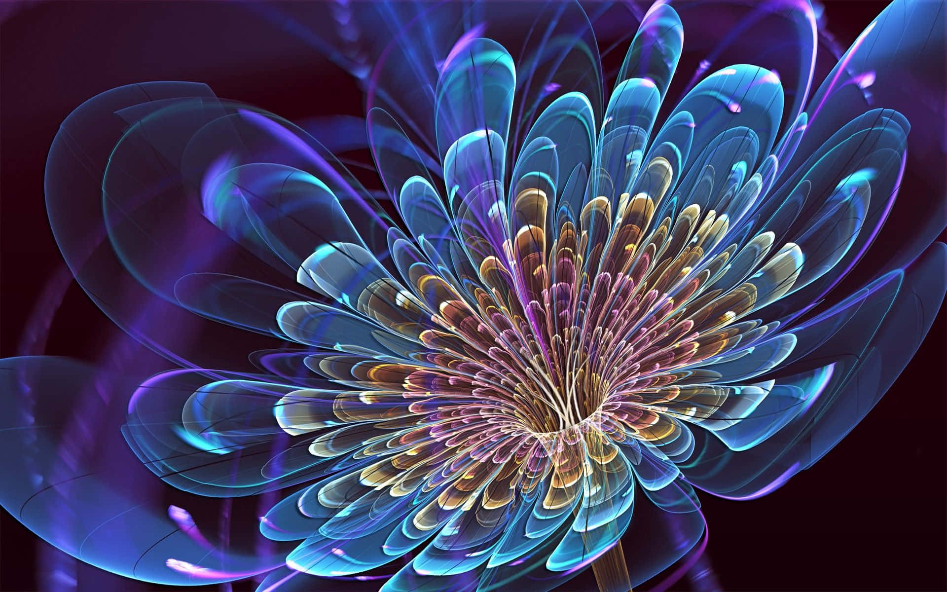 3d flower, glowing fractal flower, translucent blue petals, Full HD Desktop Wallpaper