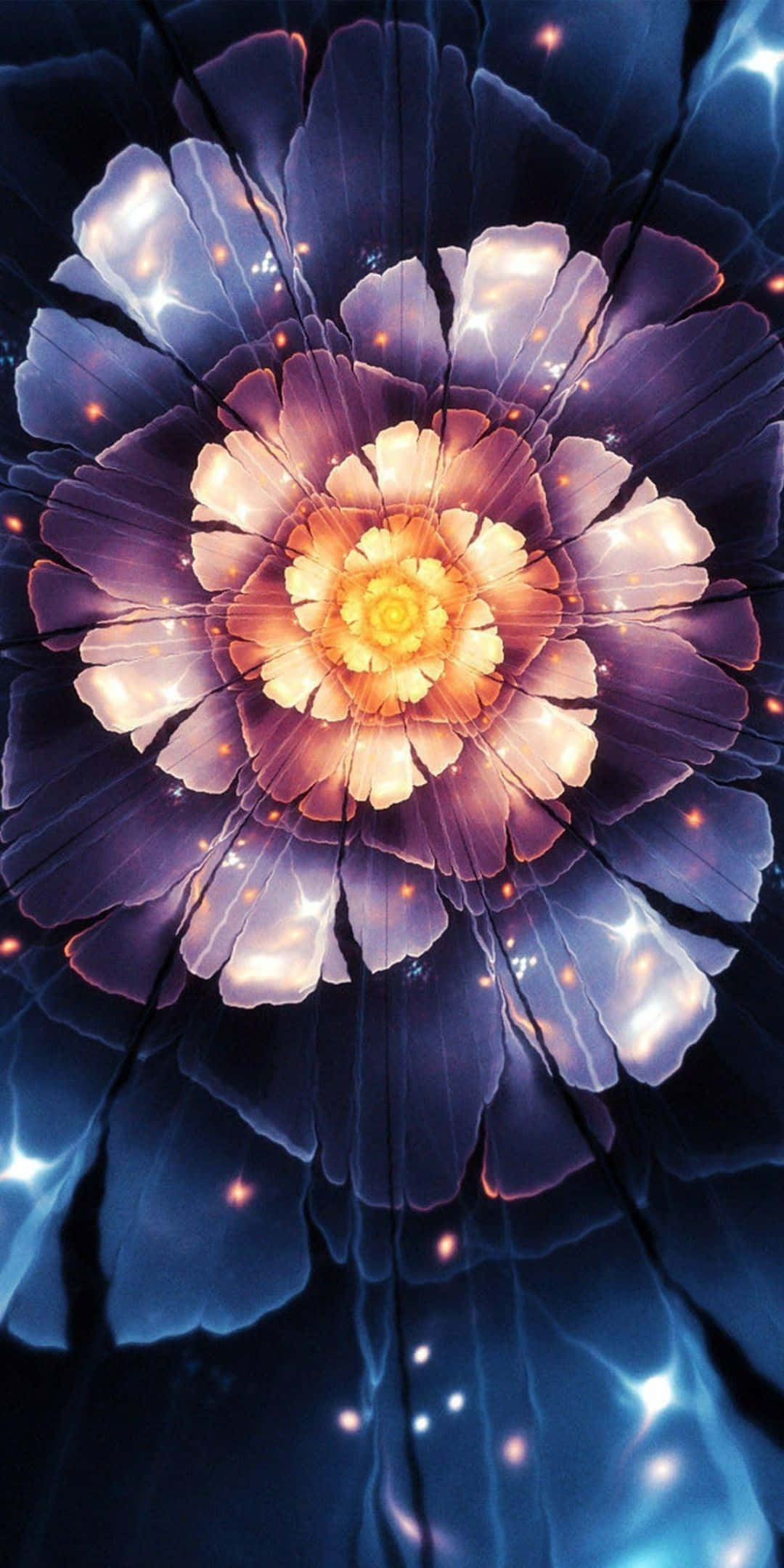 3d flower, purple petals, golden core, Full HD Phone Wallpaper