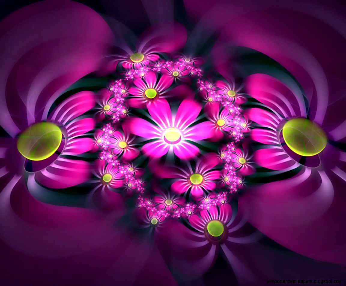 3d flower, vibrant pink, glowing yellow, SD Desktop Wallpaper