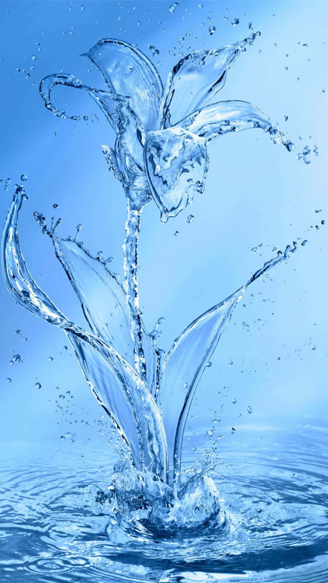 3d flower, blue water lily, splashing droplets, Full HD Phone Wallpaper