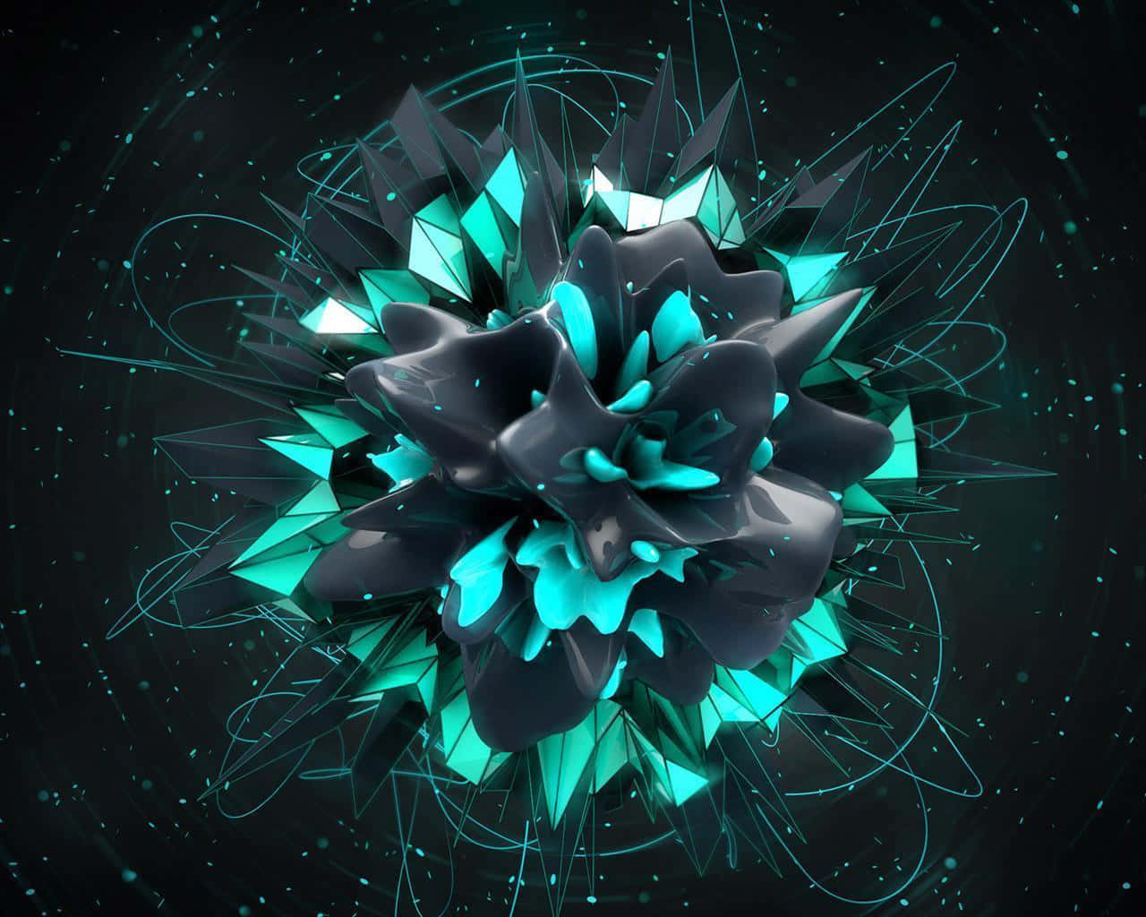 teal, black, fractal bloom, HD Desktop Wallpaper