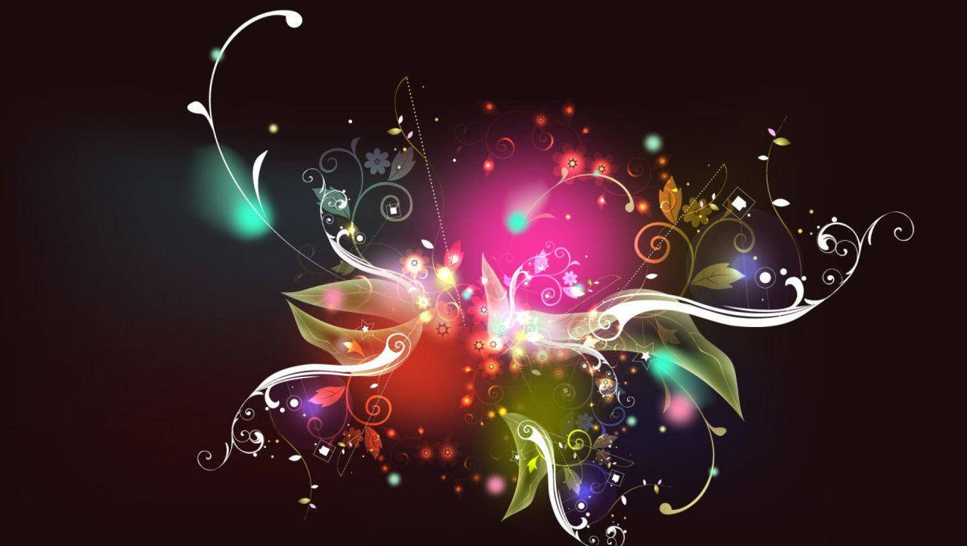 floral fantasy graphic, neon lights, vibrant abstract floral swirls, HD Desktop Wallpaper