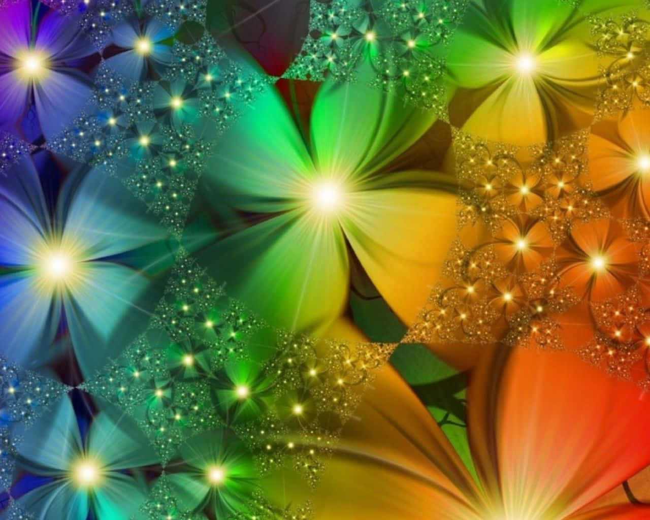 3d flower, fractal flowers, blue green yellow and orange, HD Desktop Wallpaper
