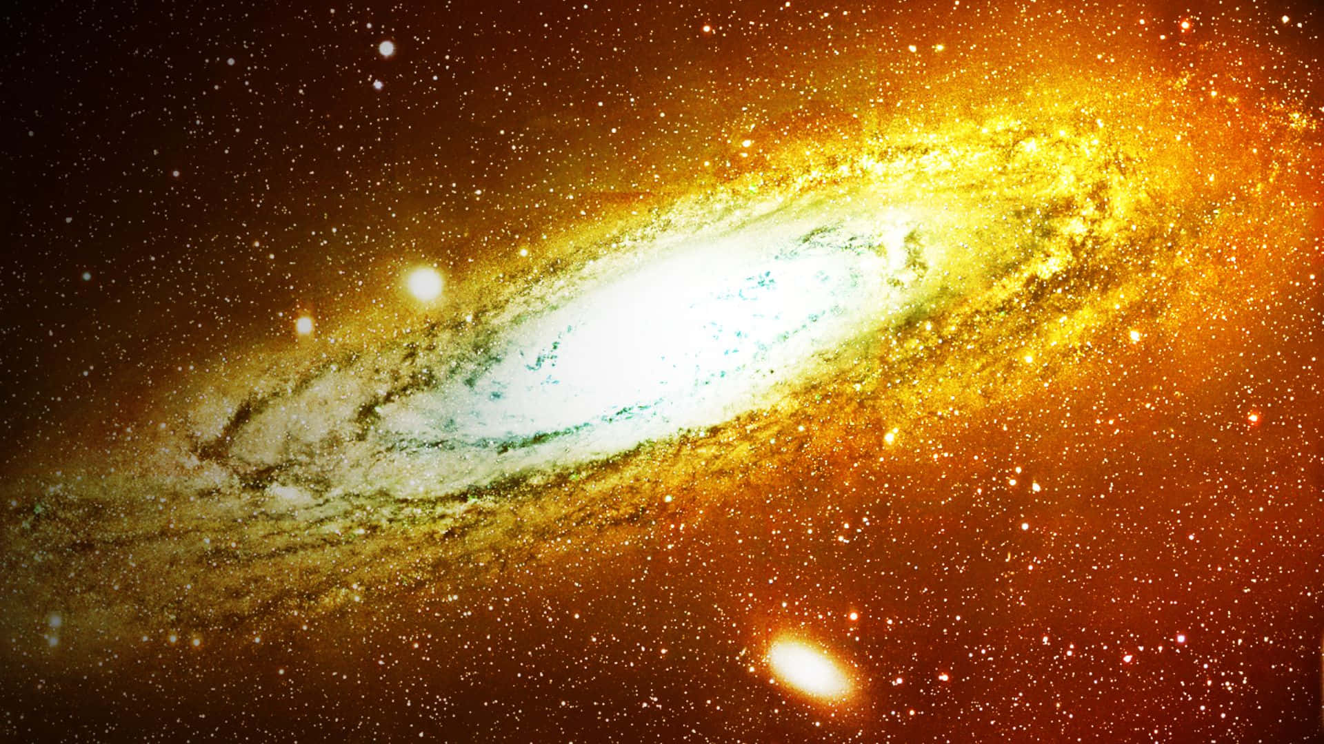 3d galaxy, spiral galaxy, golden hues, Full HD Desktop Wallpaper