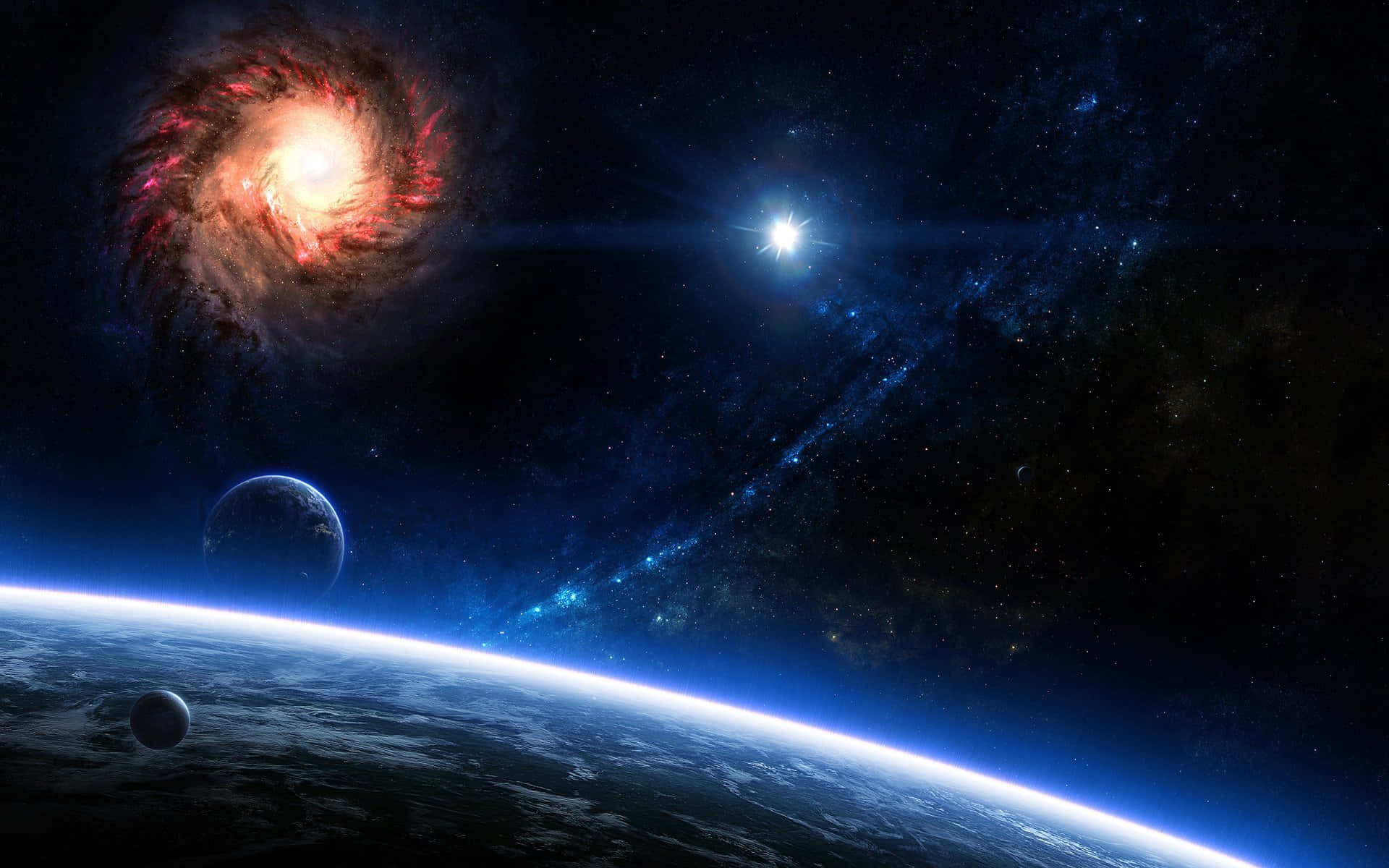 3d galaxy, glowing spiral galaxy, bright star, Full HD Desktop Wallpaper