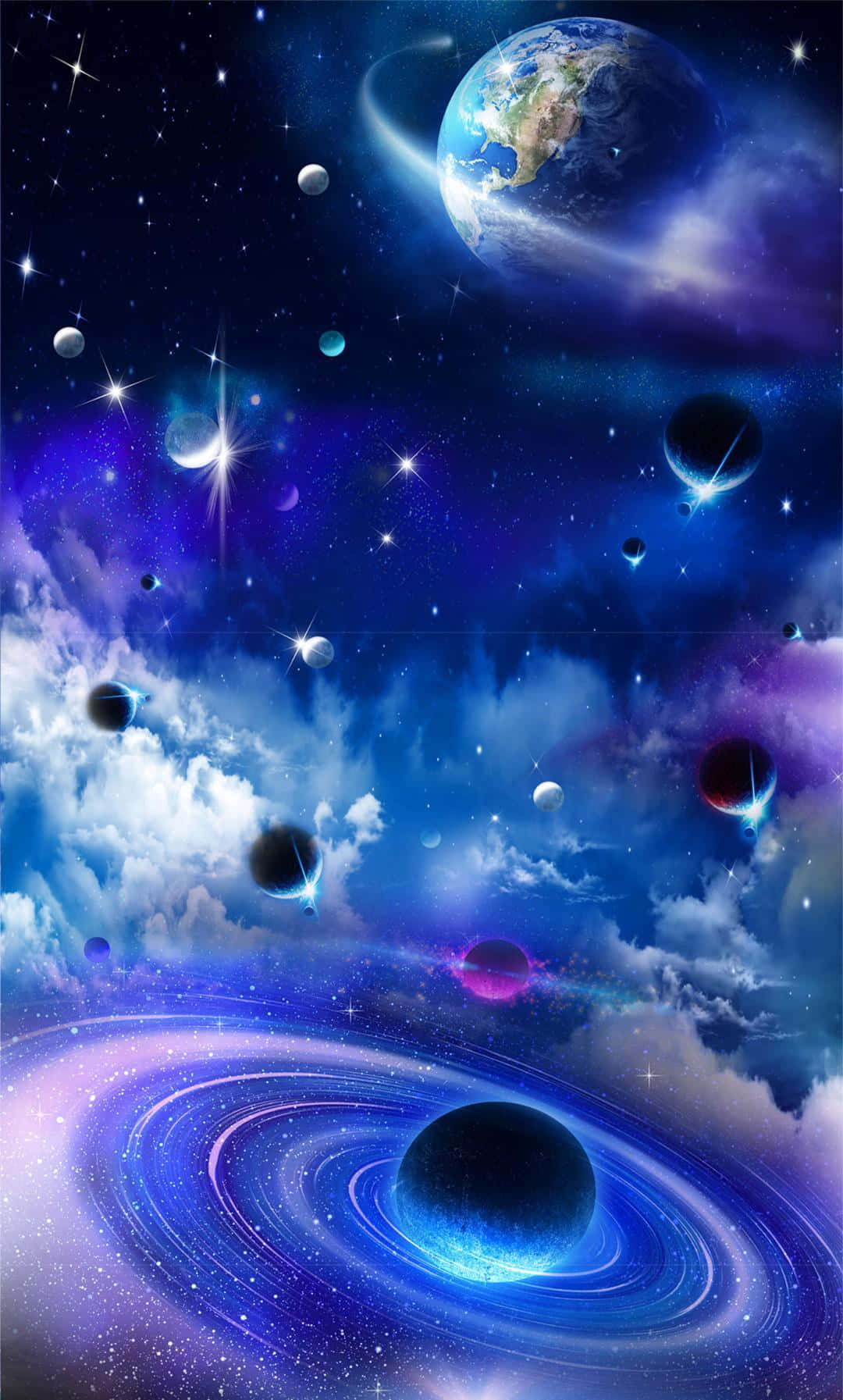3d galaxy, Earth, stars, HD Phone Wallpaper