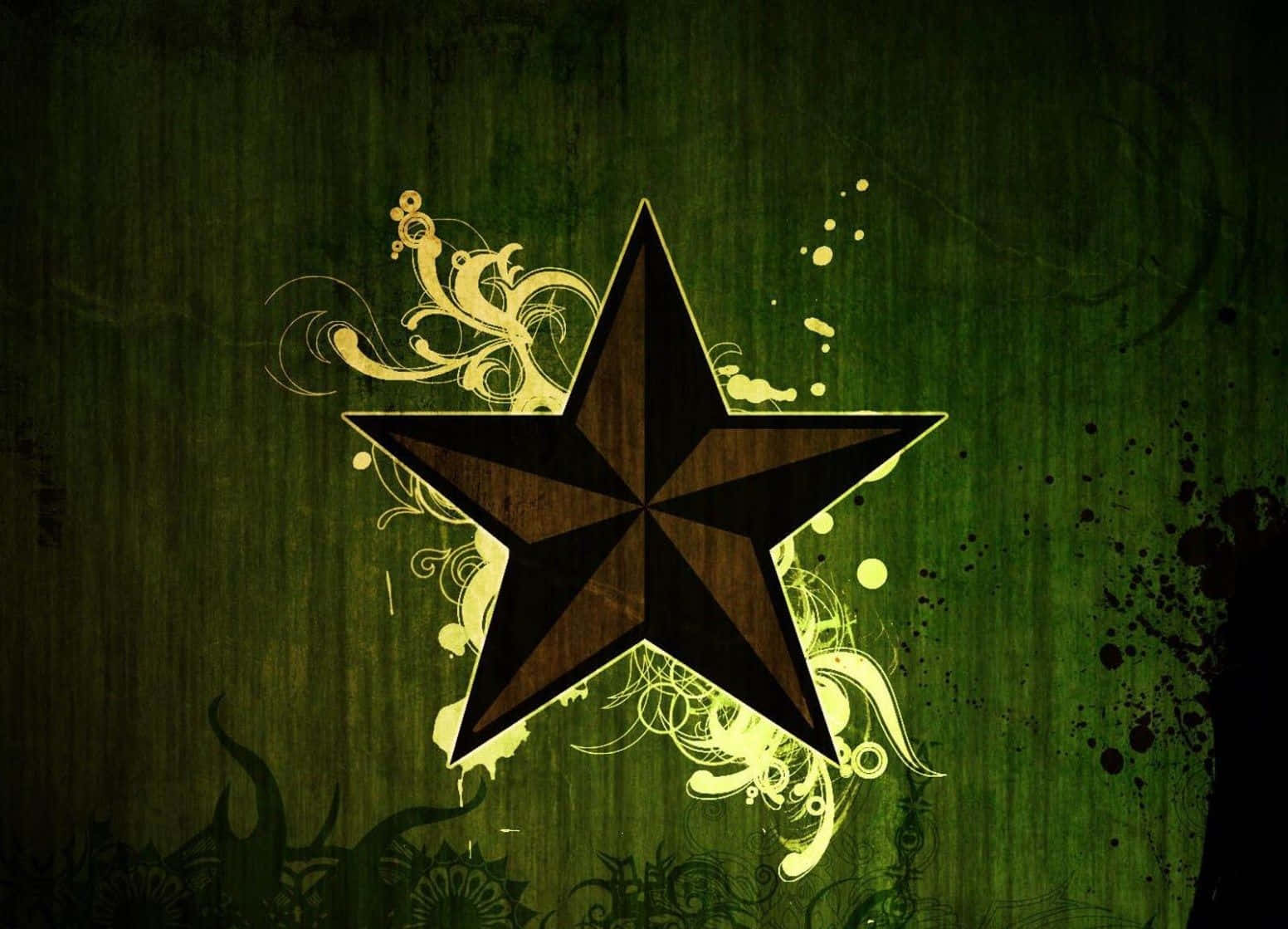 3d star, gold swirls, textured green grunge background, HD Desktop Wallpaper