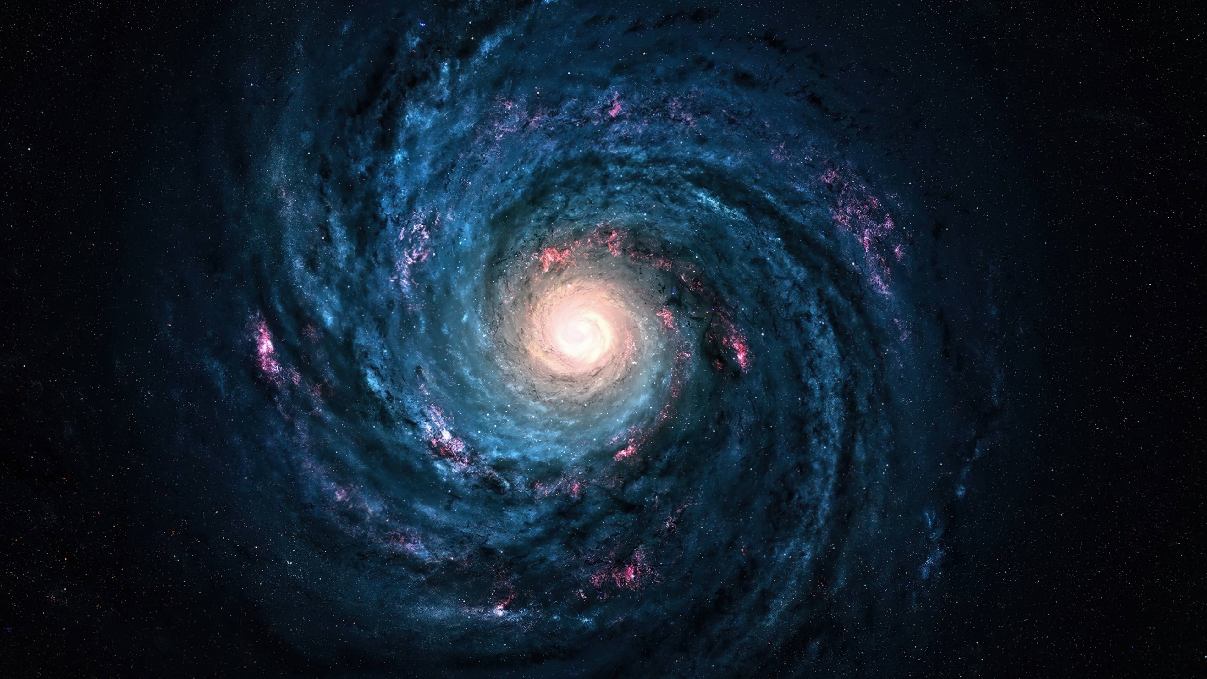 4K UHD, swirling galaxy, cosmic blues, 4K Desktop Wallpaper