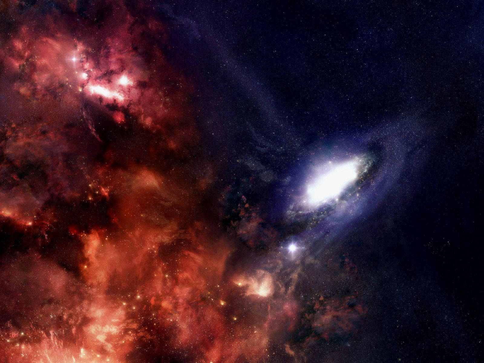 red nebula, glowing spiral galaxy, fiery reds and oranges, HD Desktop Wallpaper