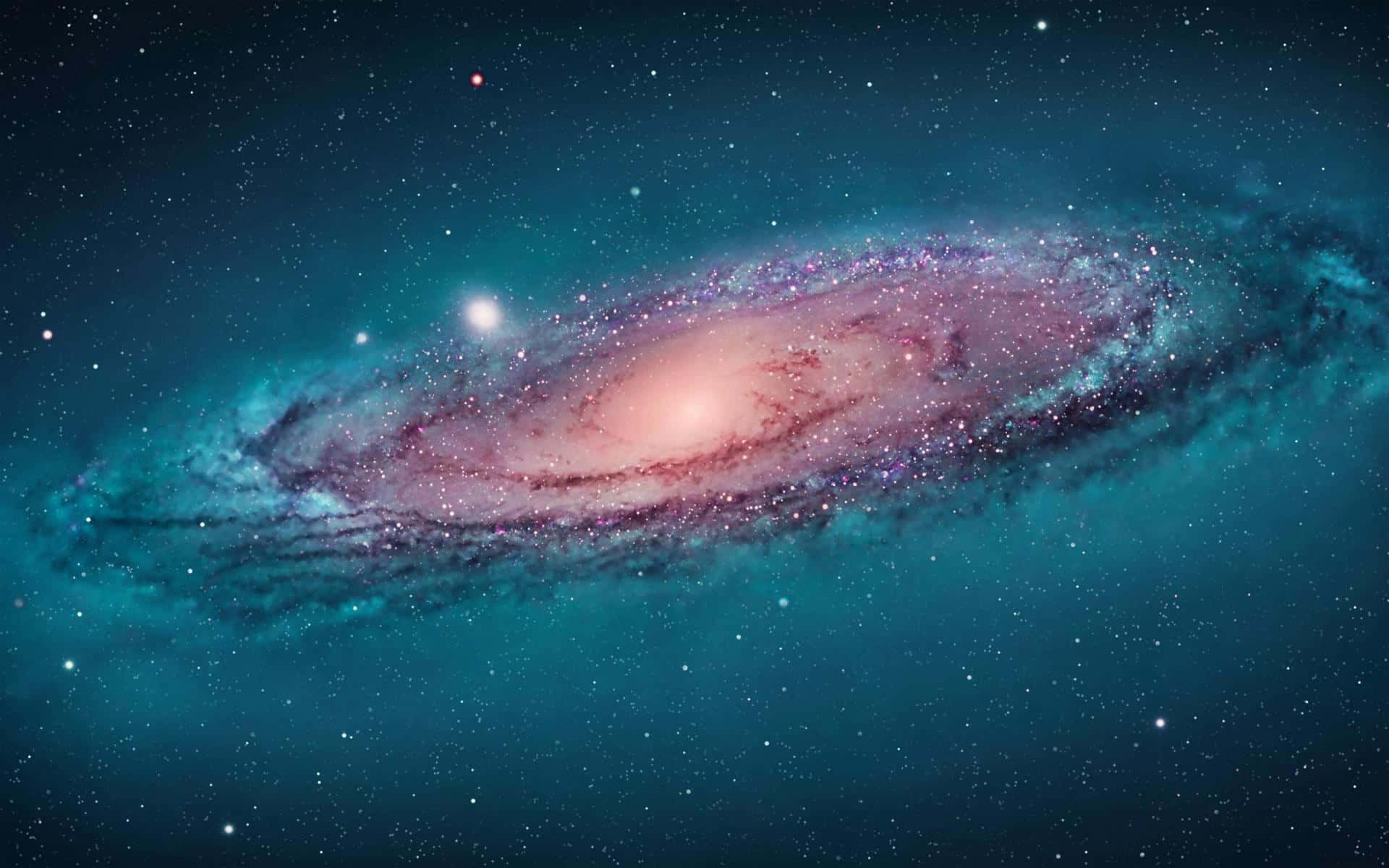 3d galaxy, spiral galaxy, pink and teal hues, Full HD Desktop Wallpaper