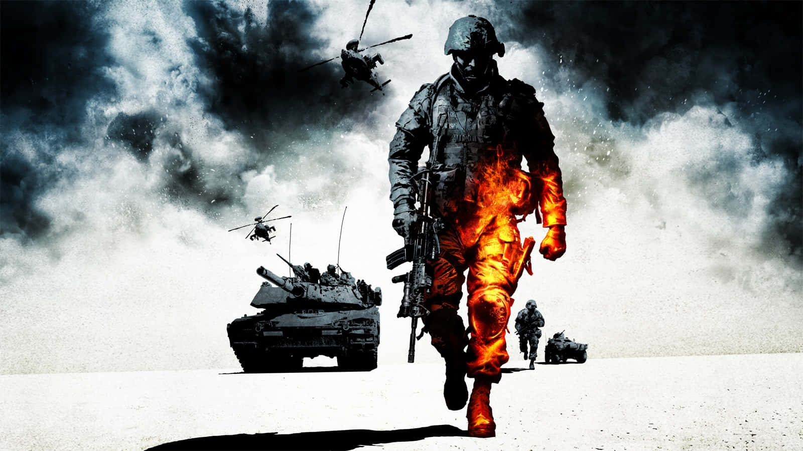 3d gaming, soldier, flames, HD Desktop Wallpaper