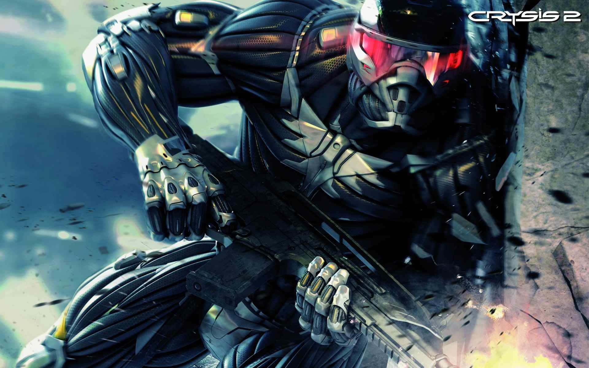 futuristic armor, rifle, shattered concrete, Full HD Desktop Wallpaper