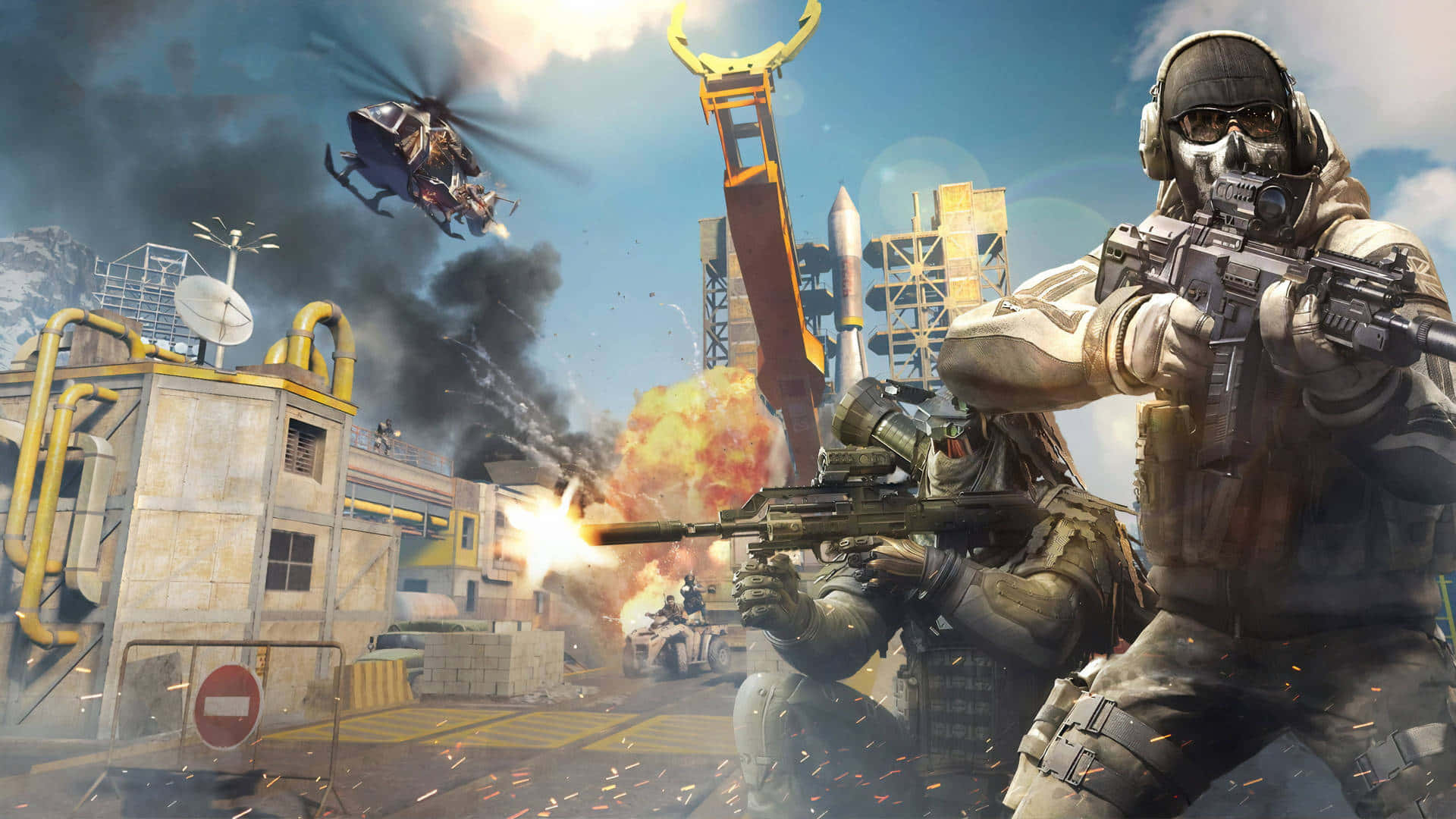 3D Gaming, soldiers in combat gear, explosions, Full HD Desktop Wallpaper