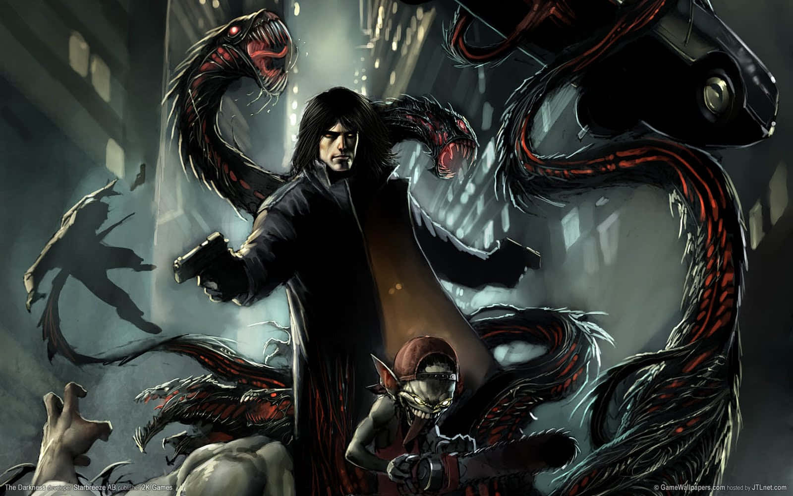 trench coat, monstrous serpentine creatures, gritty urban alley, HD Desktop Wallpaper