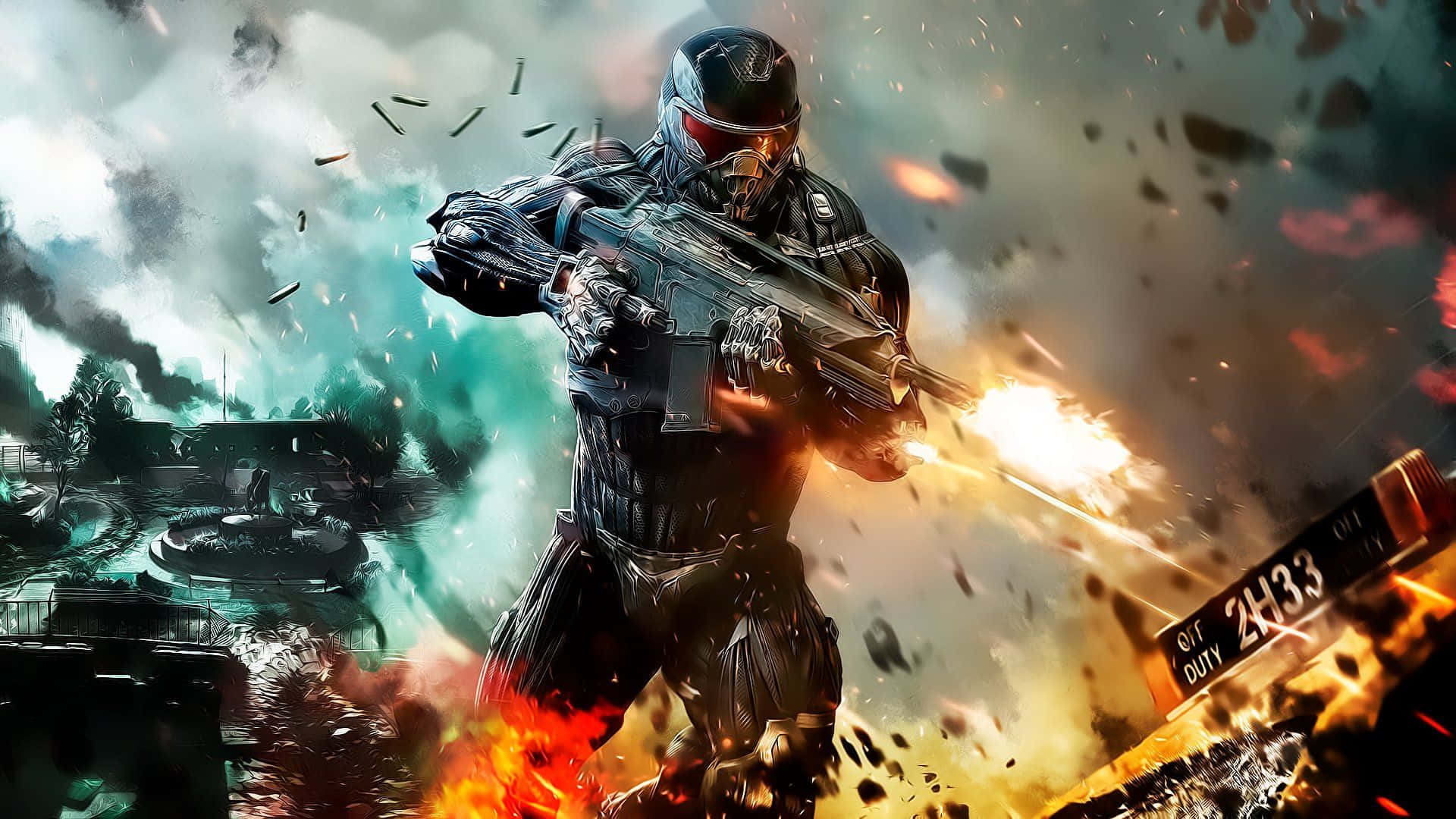 3D Gaming, futuristic armor, blazing weapon, Full HD Desktop Wallpaper