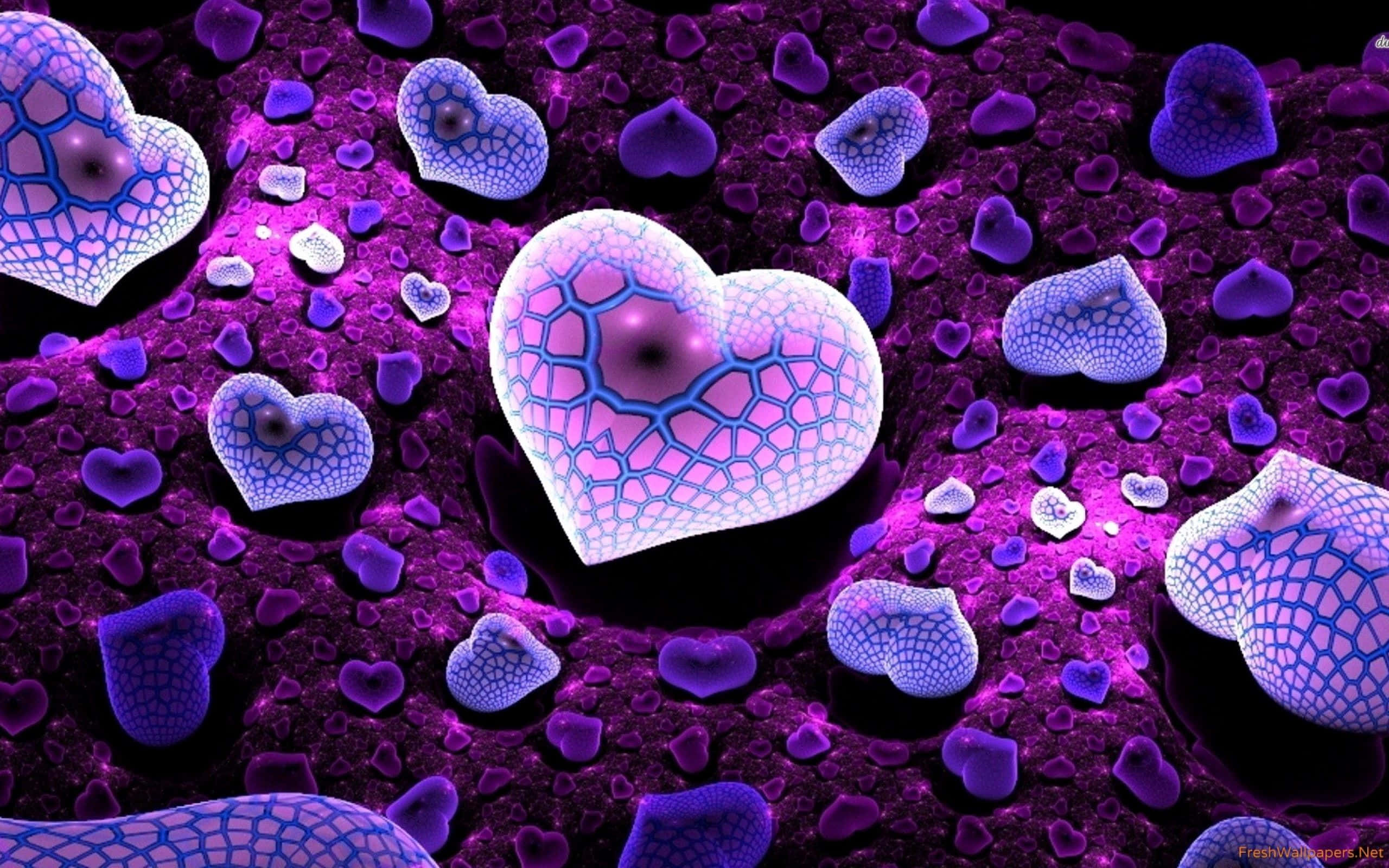 3d girly, glowing heart-shaped cell, blue lattice pattern, 2K Desktop Wallpaper