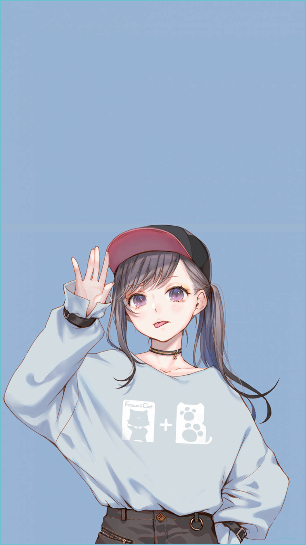 gray hair, red cap, light blue background, HD Phone Wallpaper