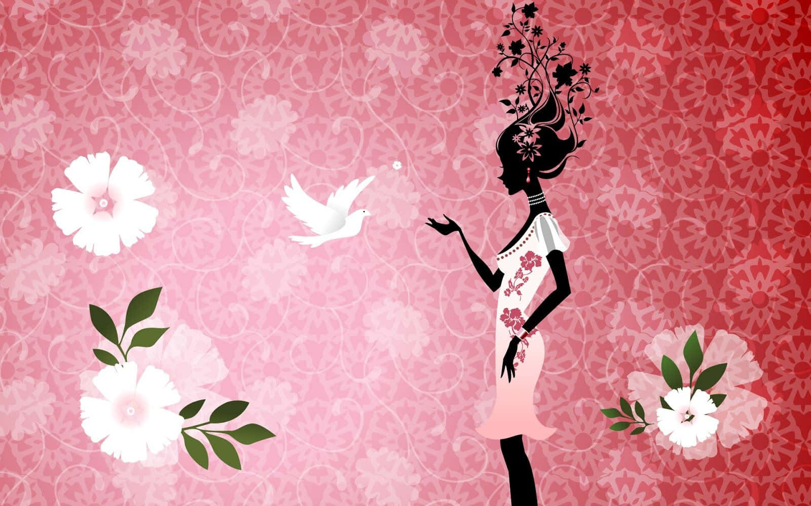 3d girly, floral hair, floral dress, HD Desktop Wallpaper
