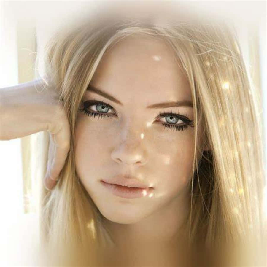 Girl iPad, blonde woman, striking blue eyes, SD Desktop Wallpaper