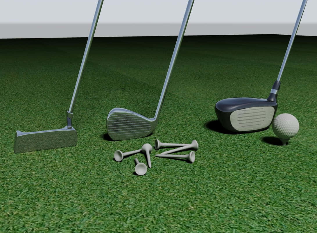 3d golf desktop, golf clubs, tees, SD Desktop Wallpaper