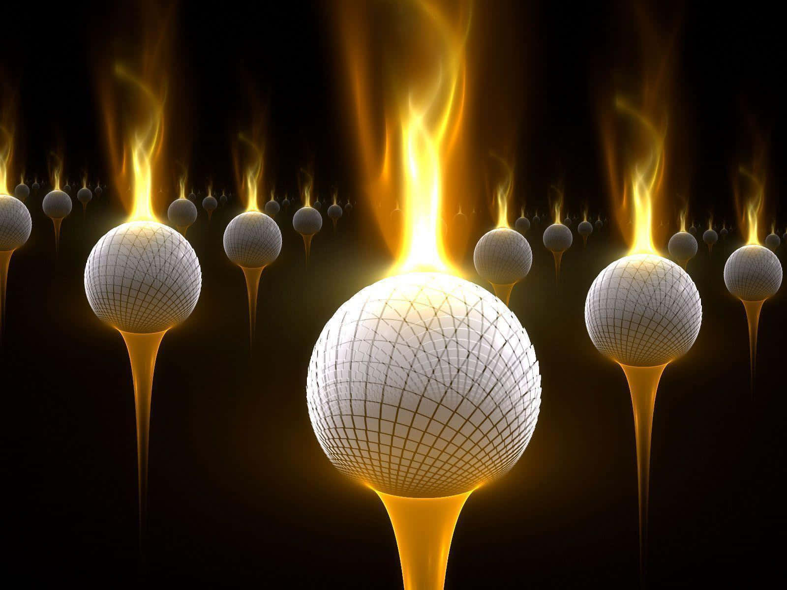 3d golf desktop, golf balls, flames, HD Desktop Wallpaper