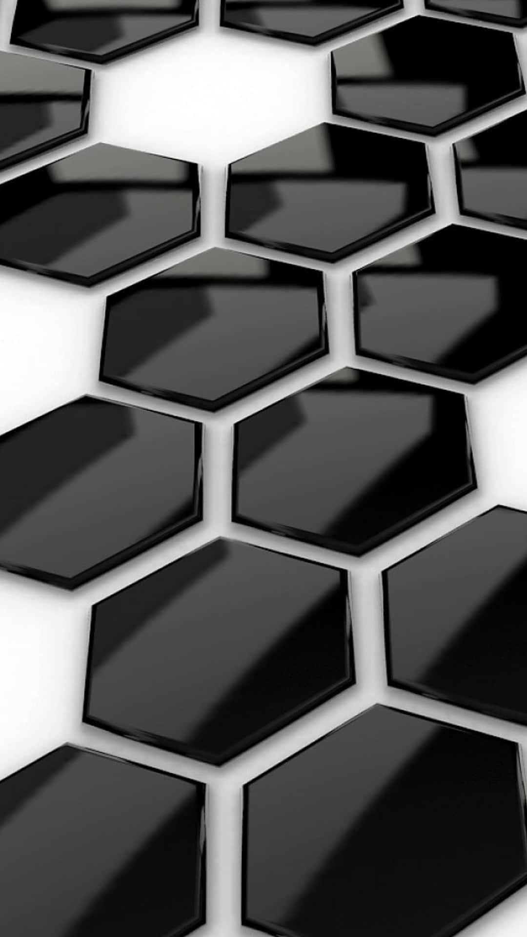 3d graphics, glossy black hexagons, repeating grid, Full HD Phone Wallpaper