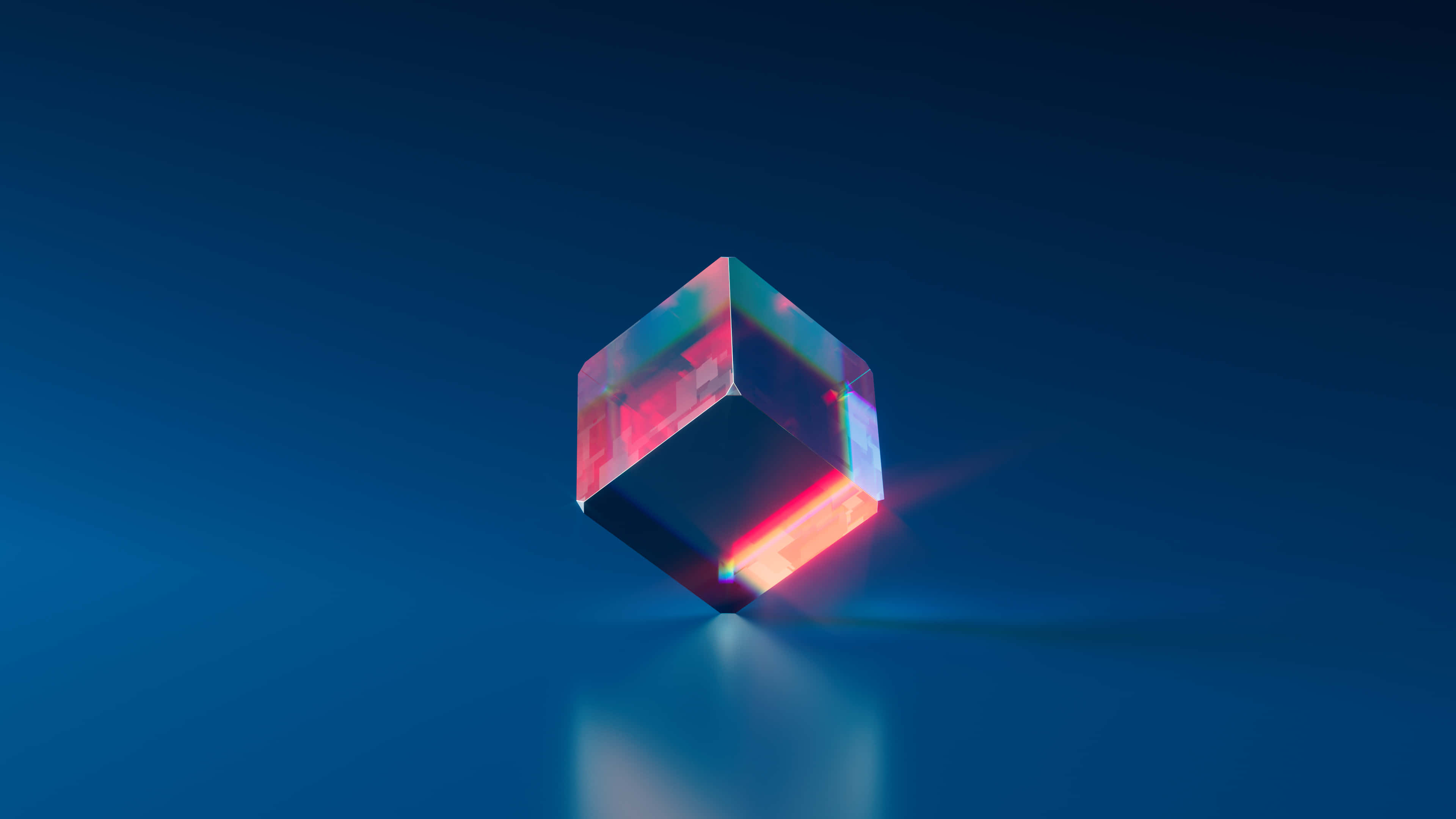 3d graphics, glowing transparent cube, vibrant red, 4K Desktop Wallpaper