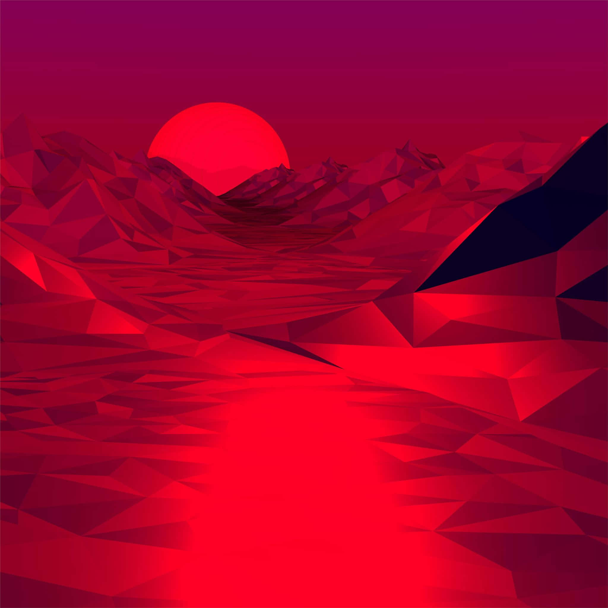 3d graphics, low-poly mountain landscape, deep reds, Full HD Desktop Wallpaper
