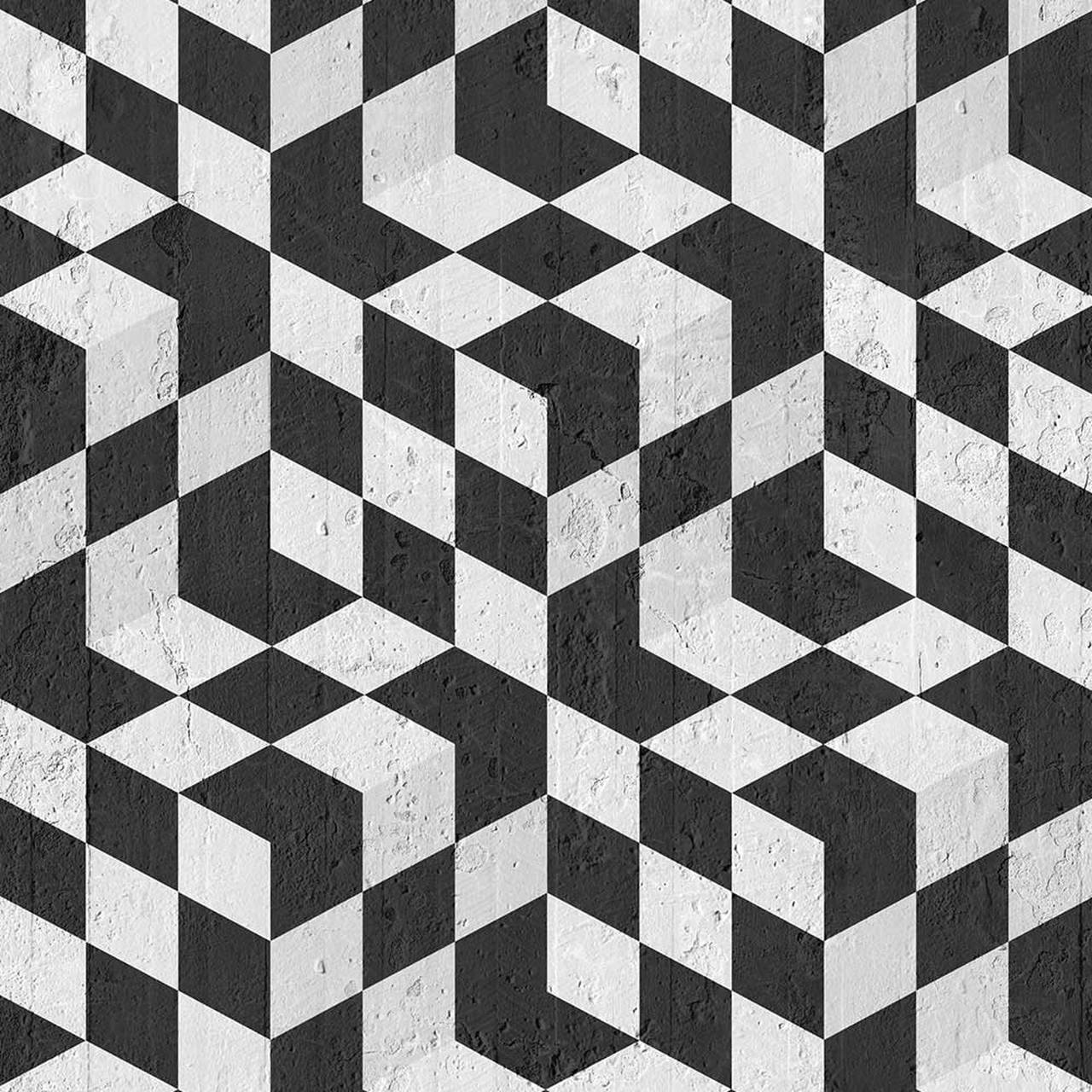 3D cube illusion, textured concrete surface, black and white geometric wallpaper, HD Desktop Wallpaper