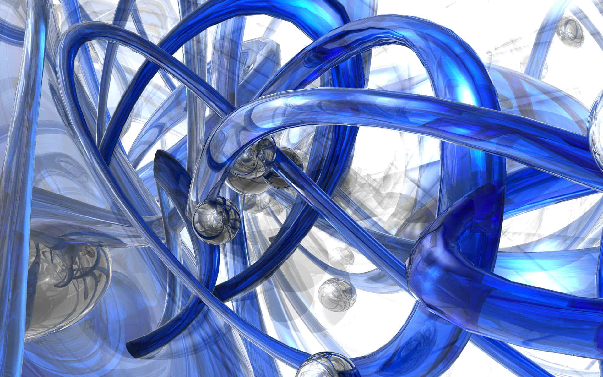 3d graphics, blue glass tubes, reflective spheres, Full HD Desktop Wallpaper