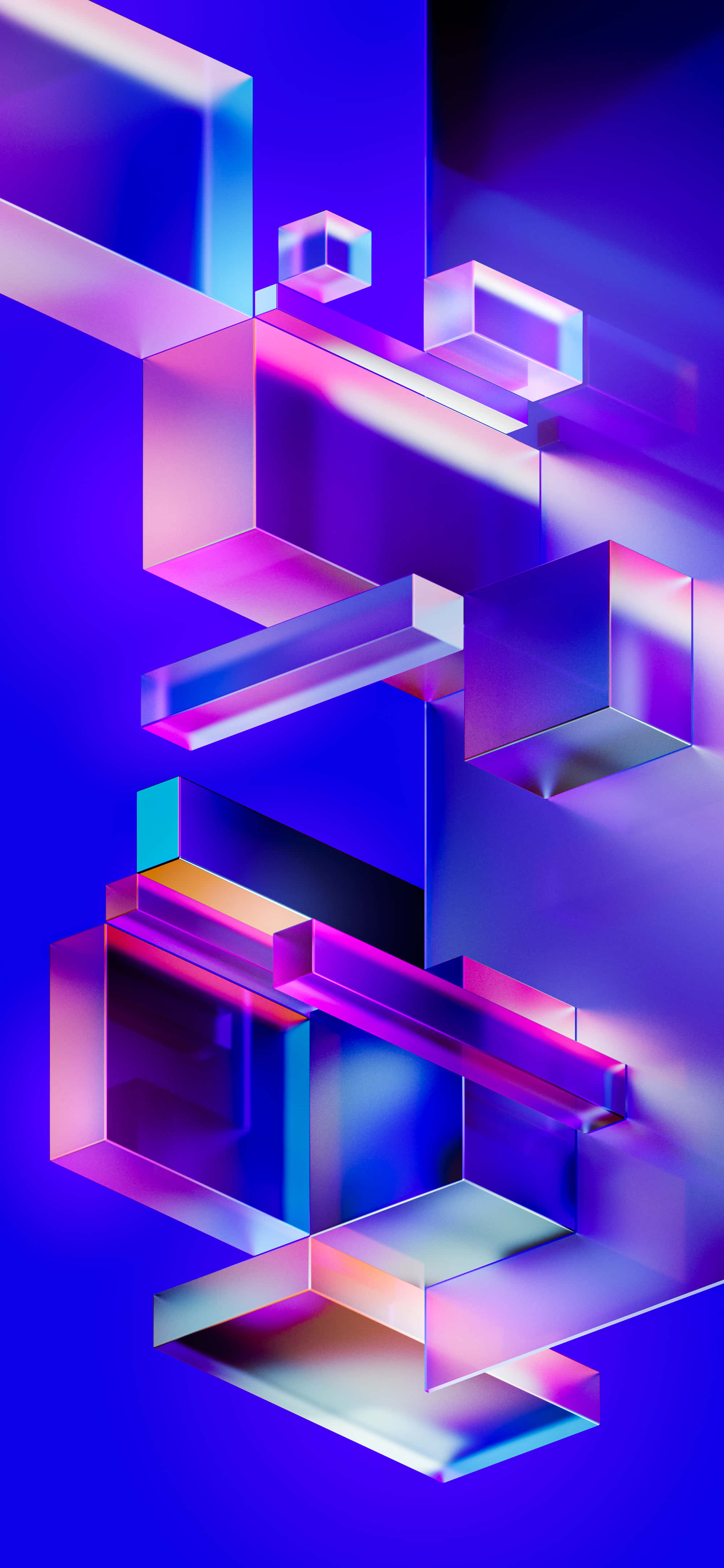 3D Geometric Abstract Art, glowing geometric cubes, deep purple digital space, 4K Phone Wallpaper