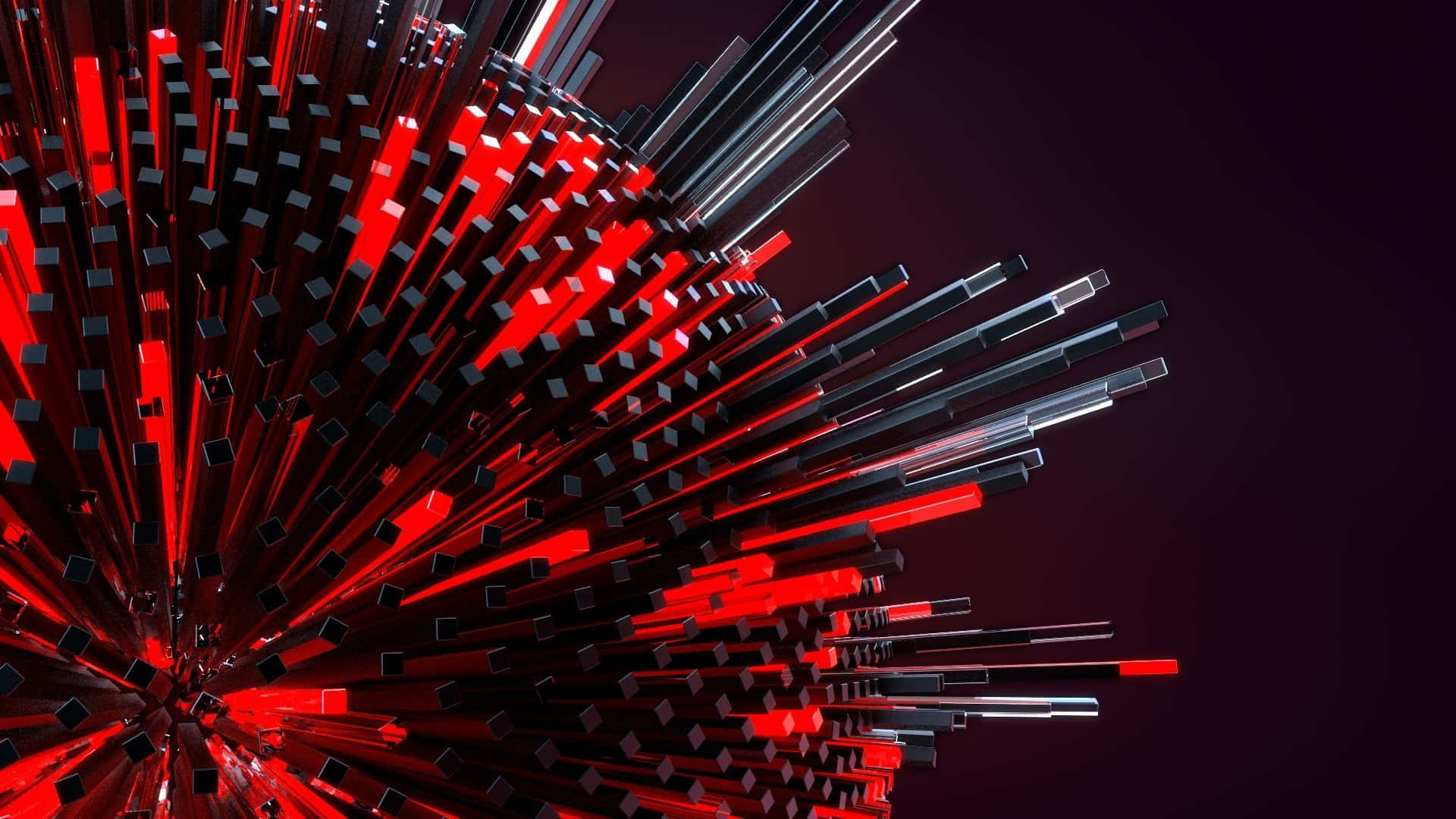 3D Abstract Art, red and black geometric rods, dark background, Full HD Desktop Wallpaper