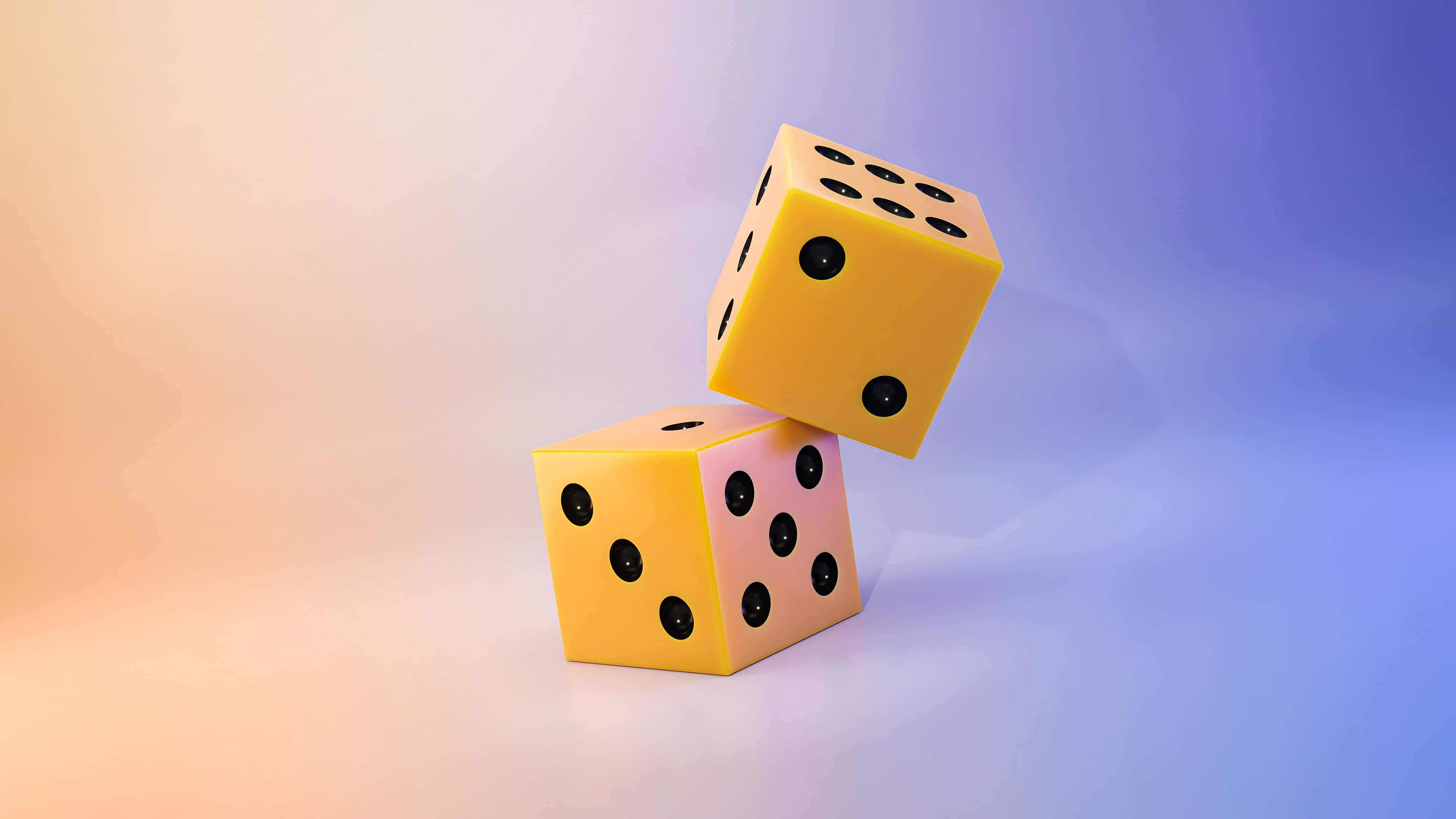 3d graphics, glossy yellow dice, warm orange, 4K Desktop Wallpaper