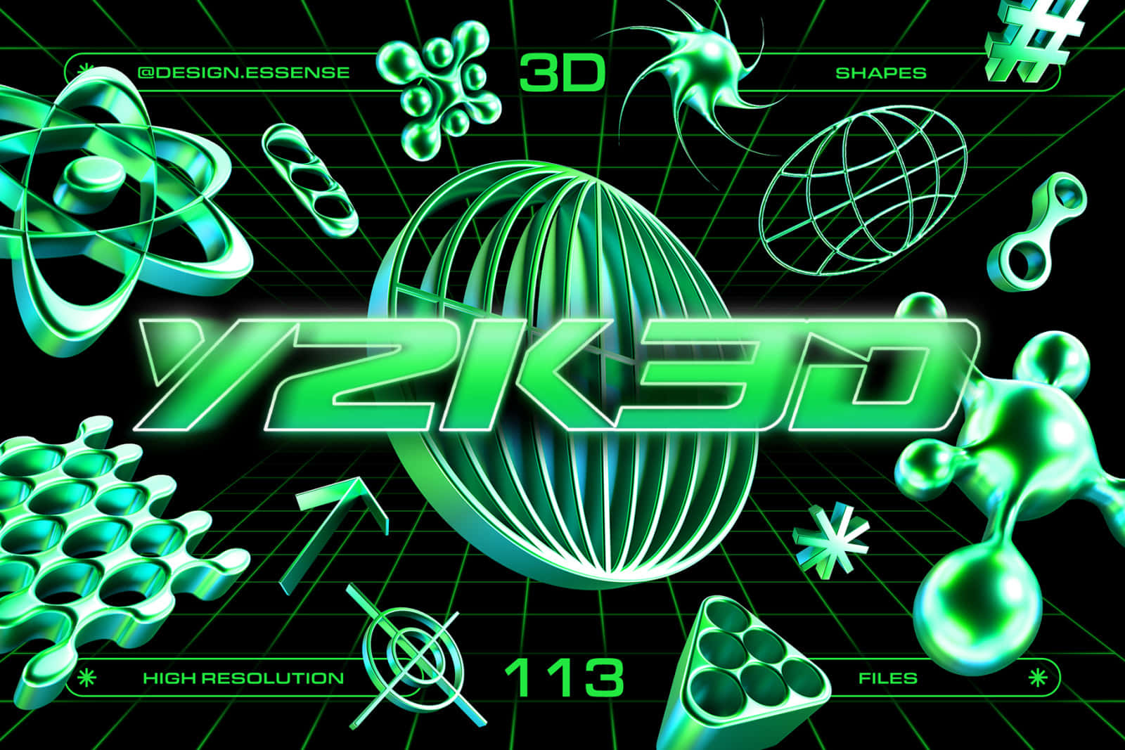 Y2 K3 D Graphics, vibrant green, 3d geometric shapes, HD Desktop Wallpaper