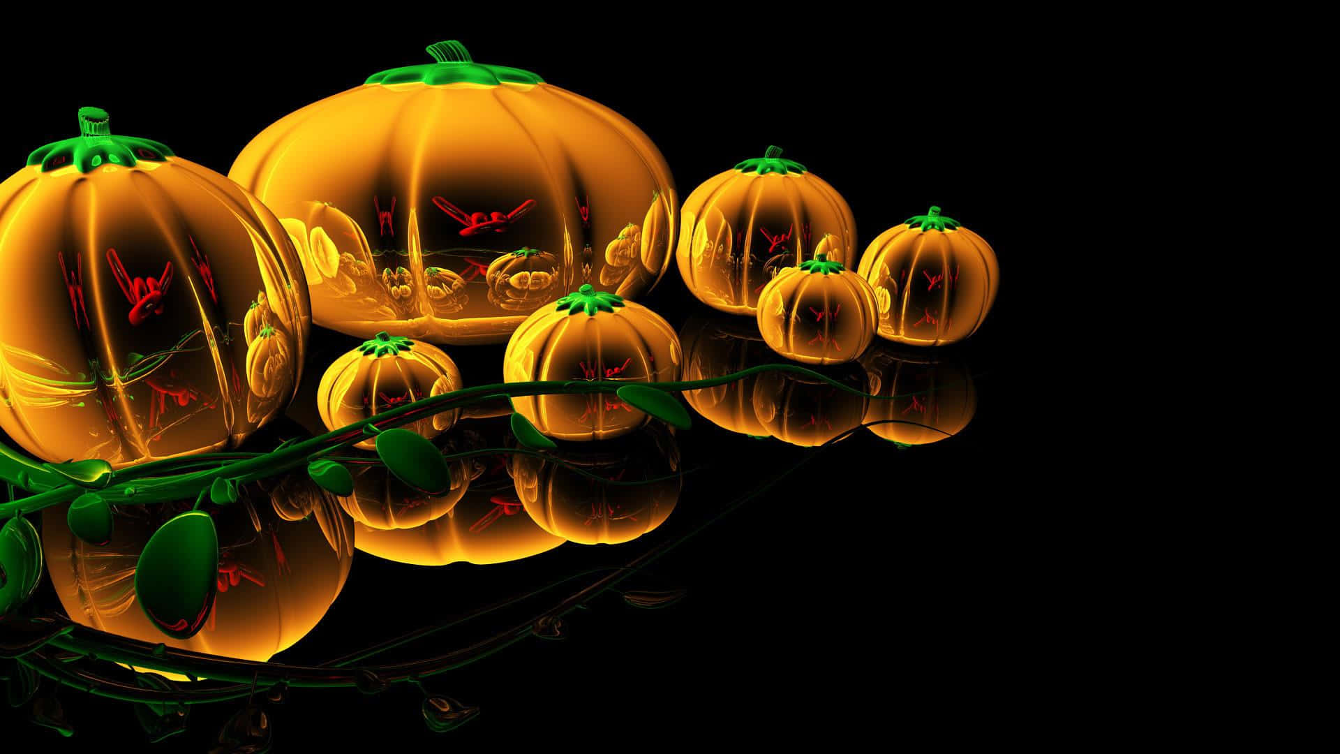 3d halloween, glowing orange pumpkins, red carved faces, Full HD Desktop Wallpaper
